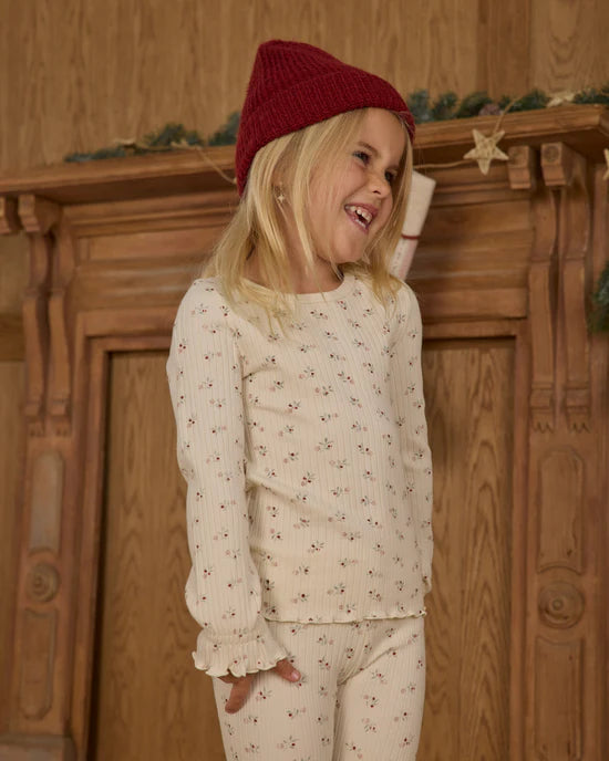 RYLEE + CRU RIBBED LONG SLEEVE TOP - NATURAL DITSY