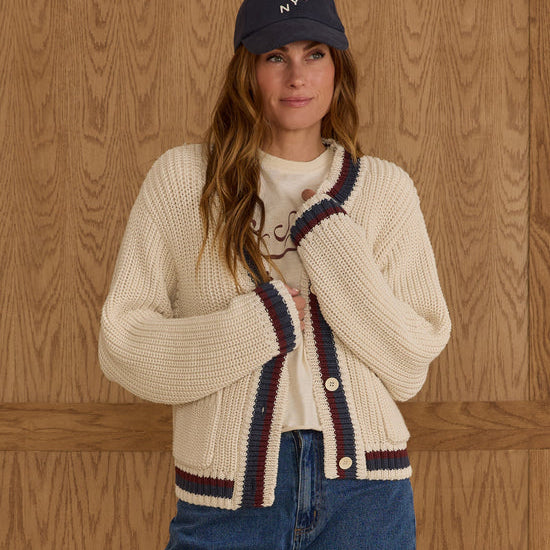 RYLEE + CRU COLLEGIATE CARDIGAN - NATURAL