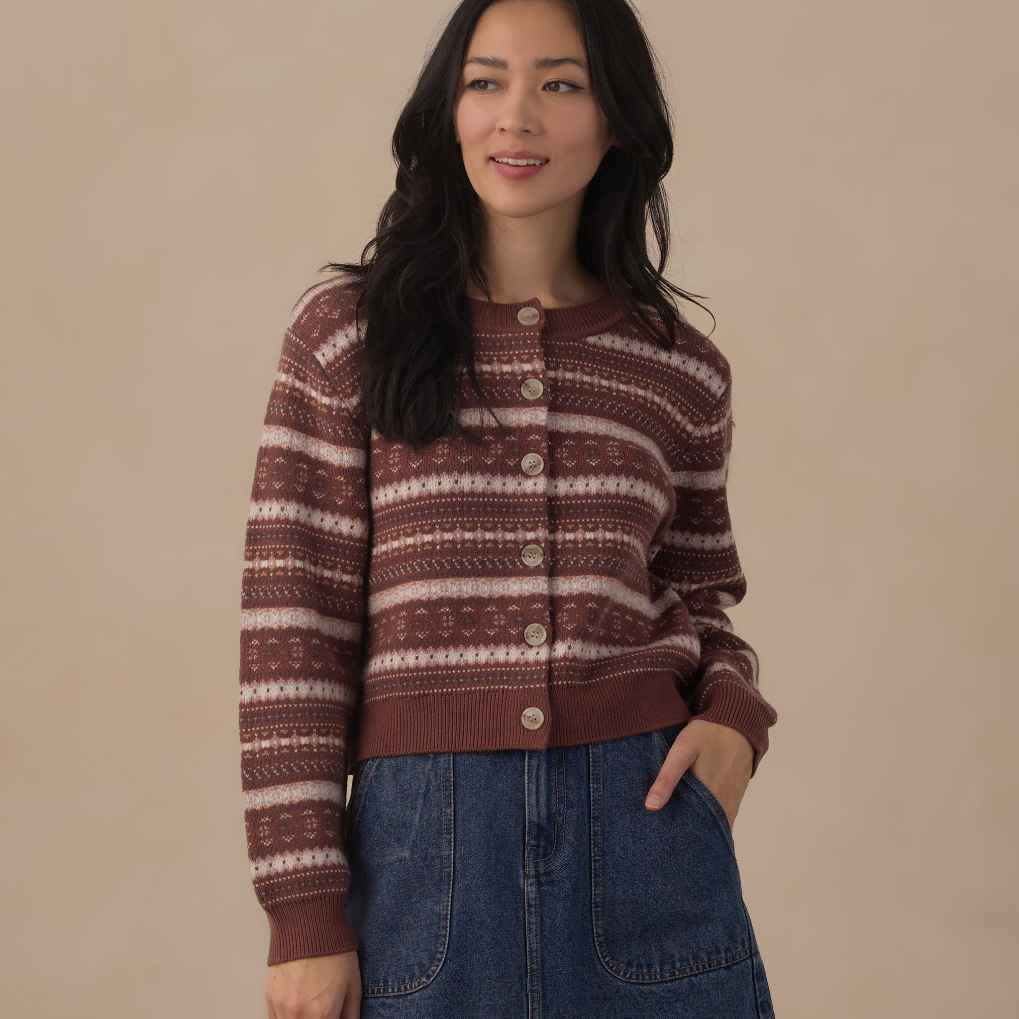 RYLEE + CRU CHEYENNE CARDIGAN - MULBERRY MULTI STRIPE