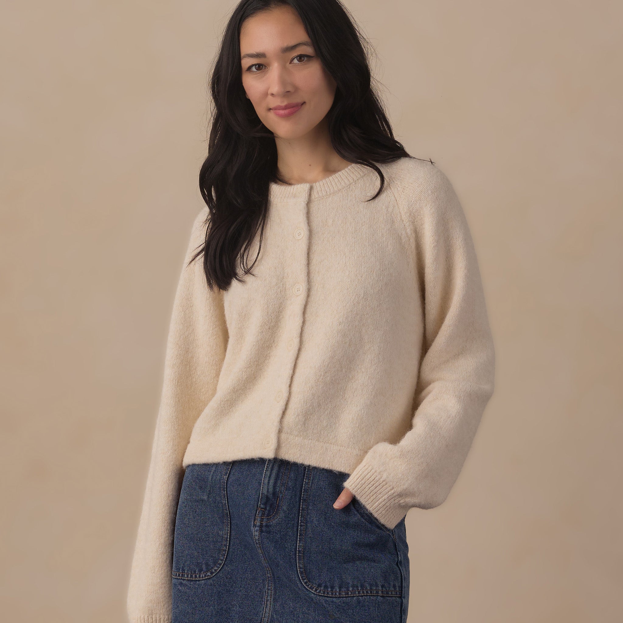 RYLEE + CRU FUZZY CARDIGAN - NATURAL