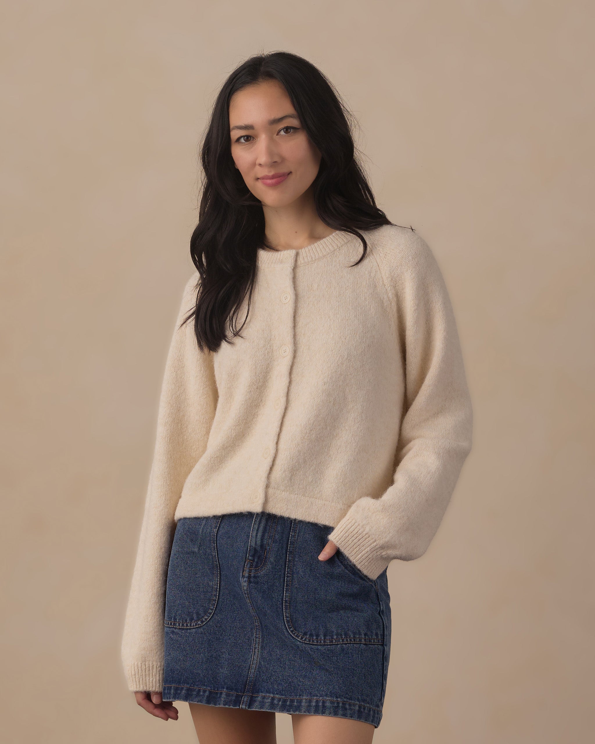 RYLEE + CRU FUZZY CARDIGAN - NATURAL