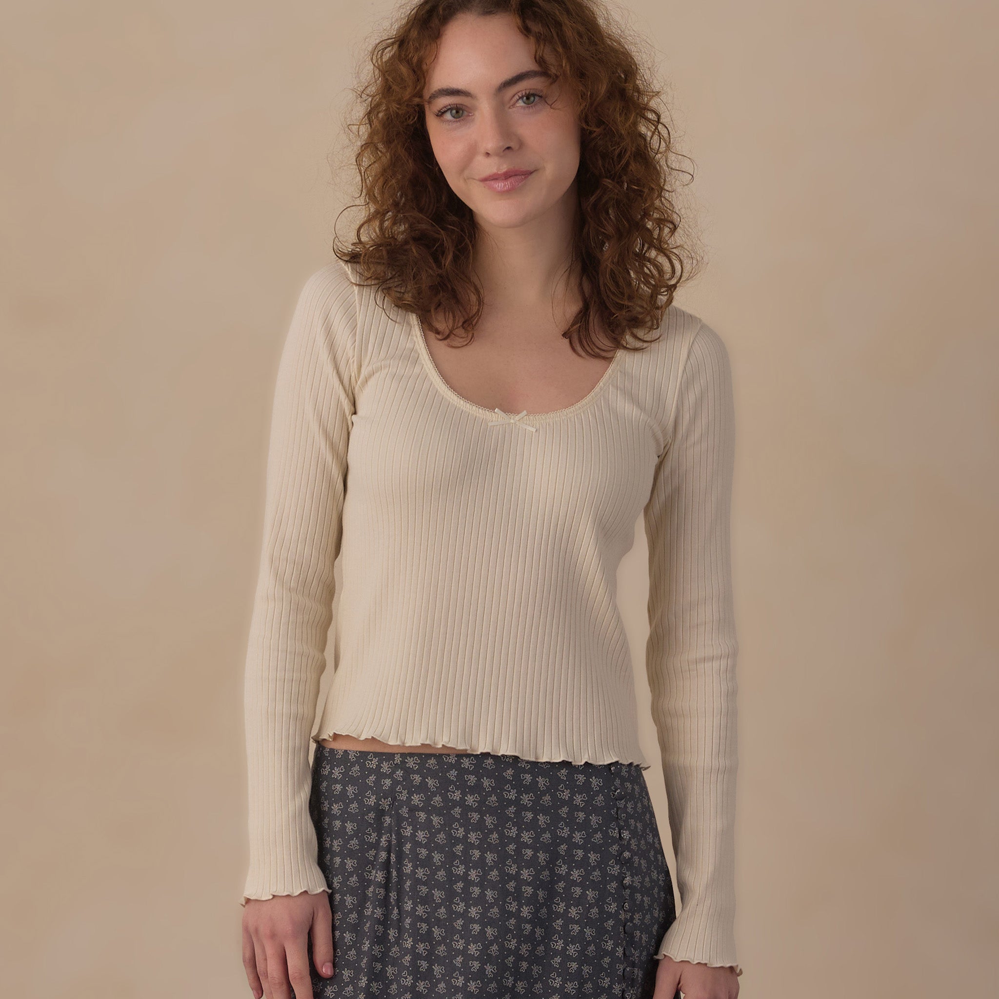 RYLEE + CRU RIBBED LONG SLEEVE - NATURAL