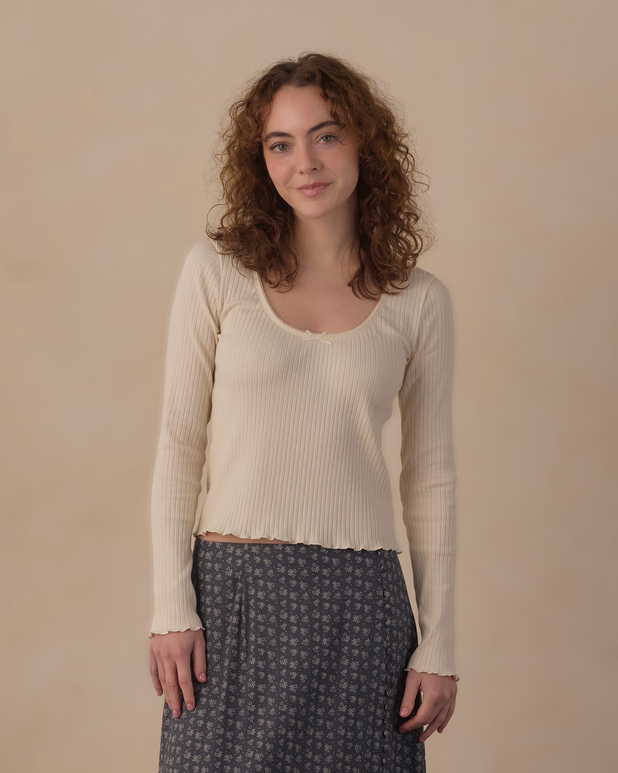 RYLEE + CRU RIBBED LONG SLEEVE - NATURAL