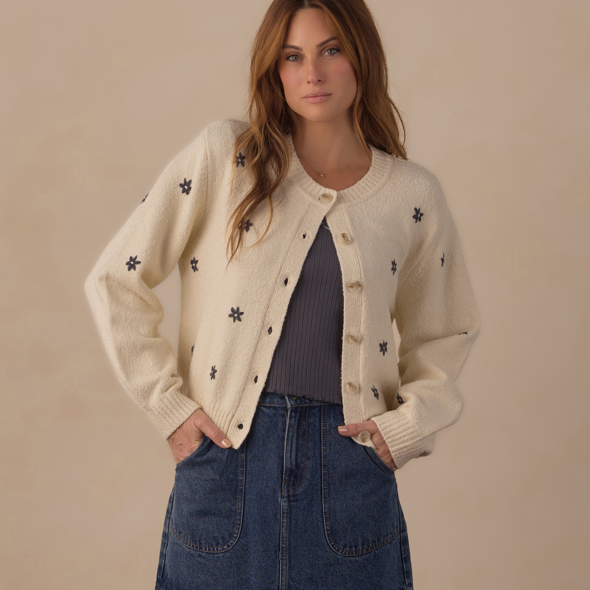 RYLEE + CRU CHEYENNE CARDIGAN - MIDNIGHT DAISIES
