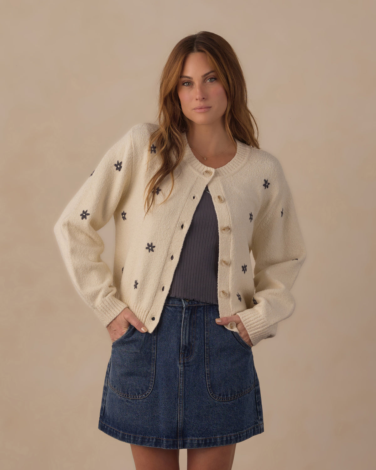 RYLEE + CRU CHEYENNE CARDIGAN - MIDNIGHT DAISIES