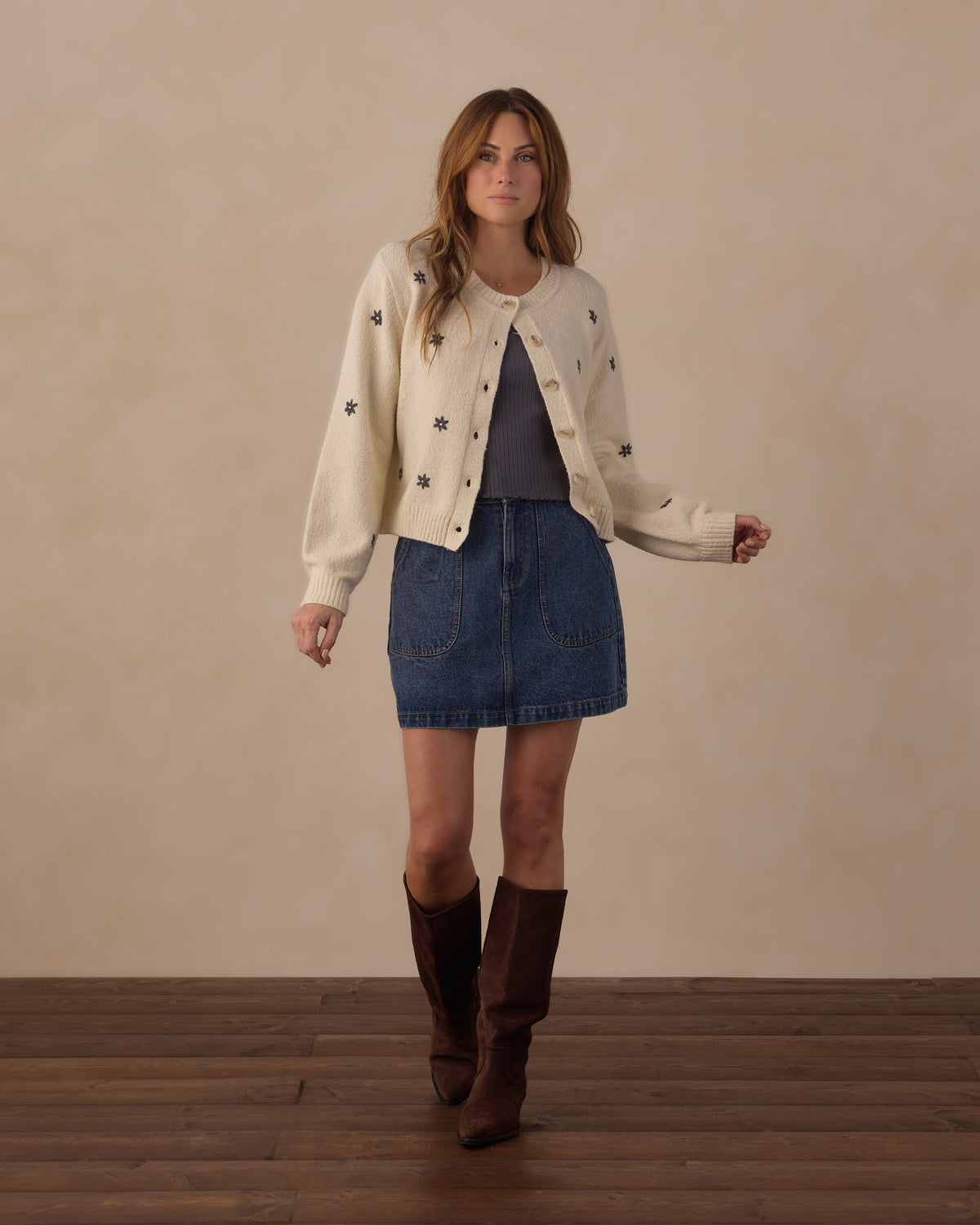 RYLEE + CRU CHEYENNE CARDIGAN - MIDNIGHT DAISIES