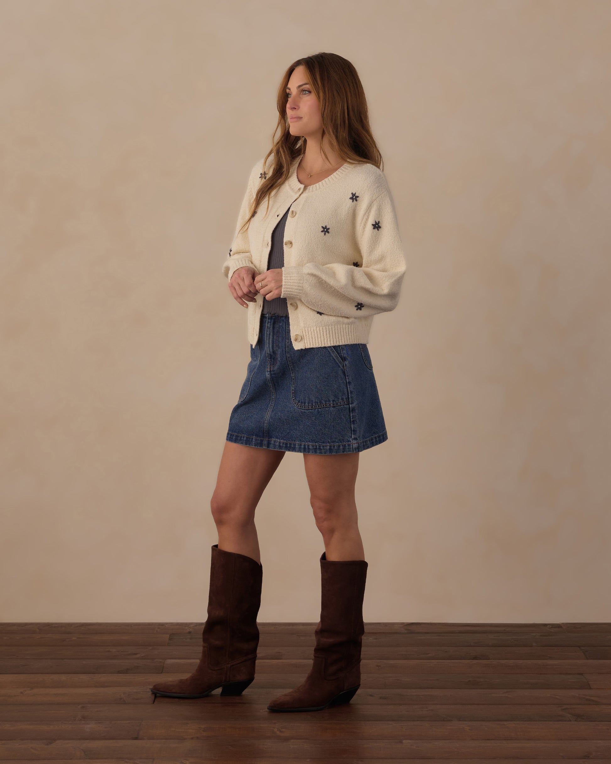 RYLEE + CRU CHEYENNE CARDIGAN - MIDNIGHT DAISIES