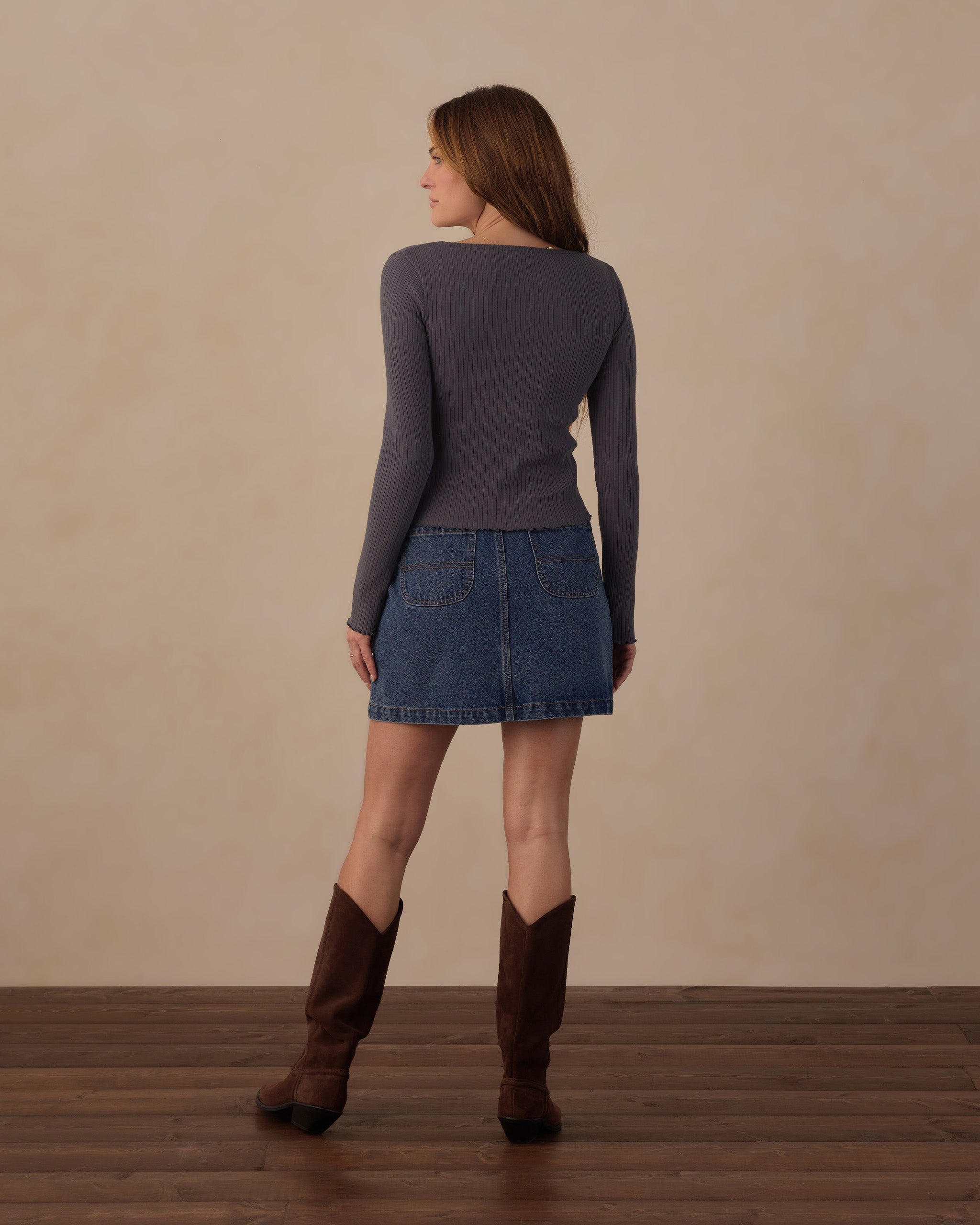 RYLEE + CRU RIBBED LONG SLEEVE - MIDNIGHT