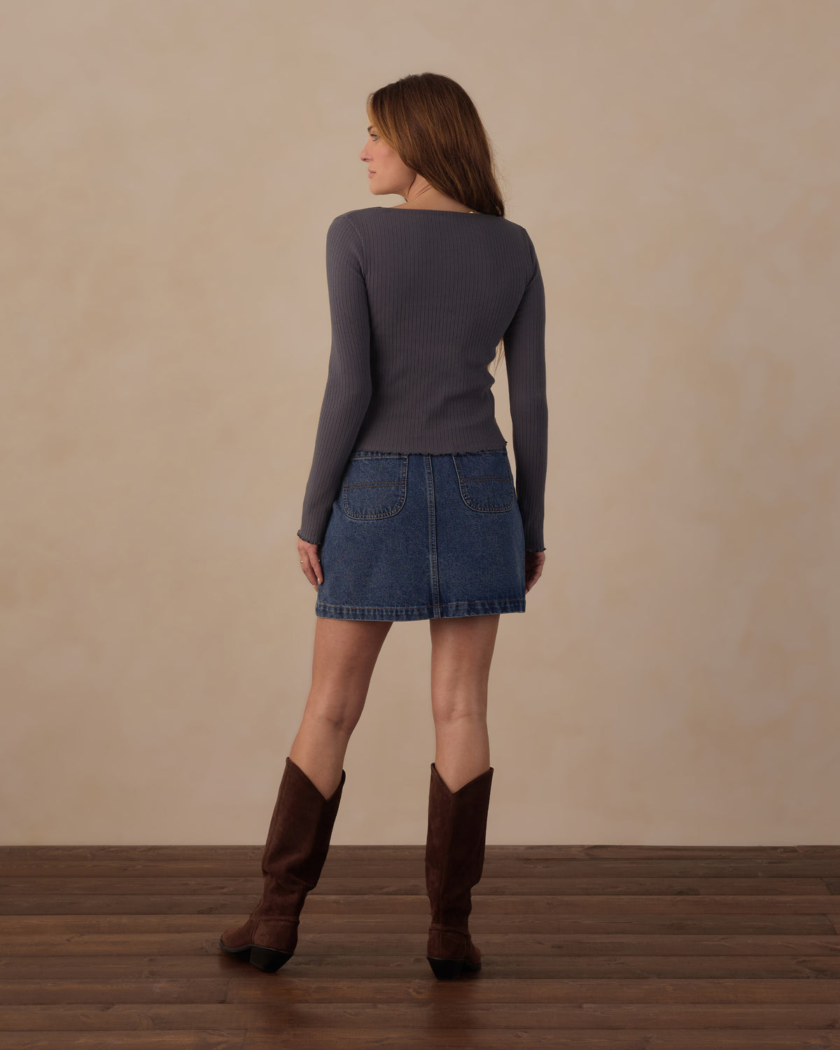 RYLEE + CRU RIBBED LONG SLEEVE - MIDNIGHT