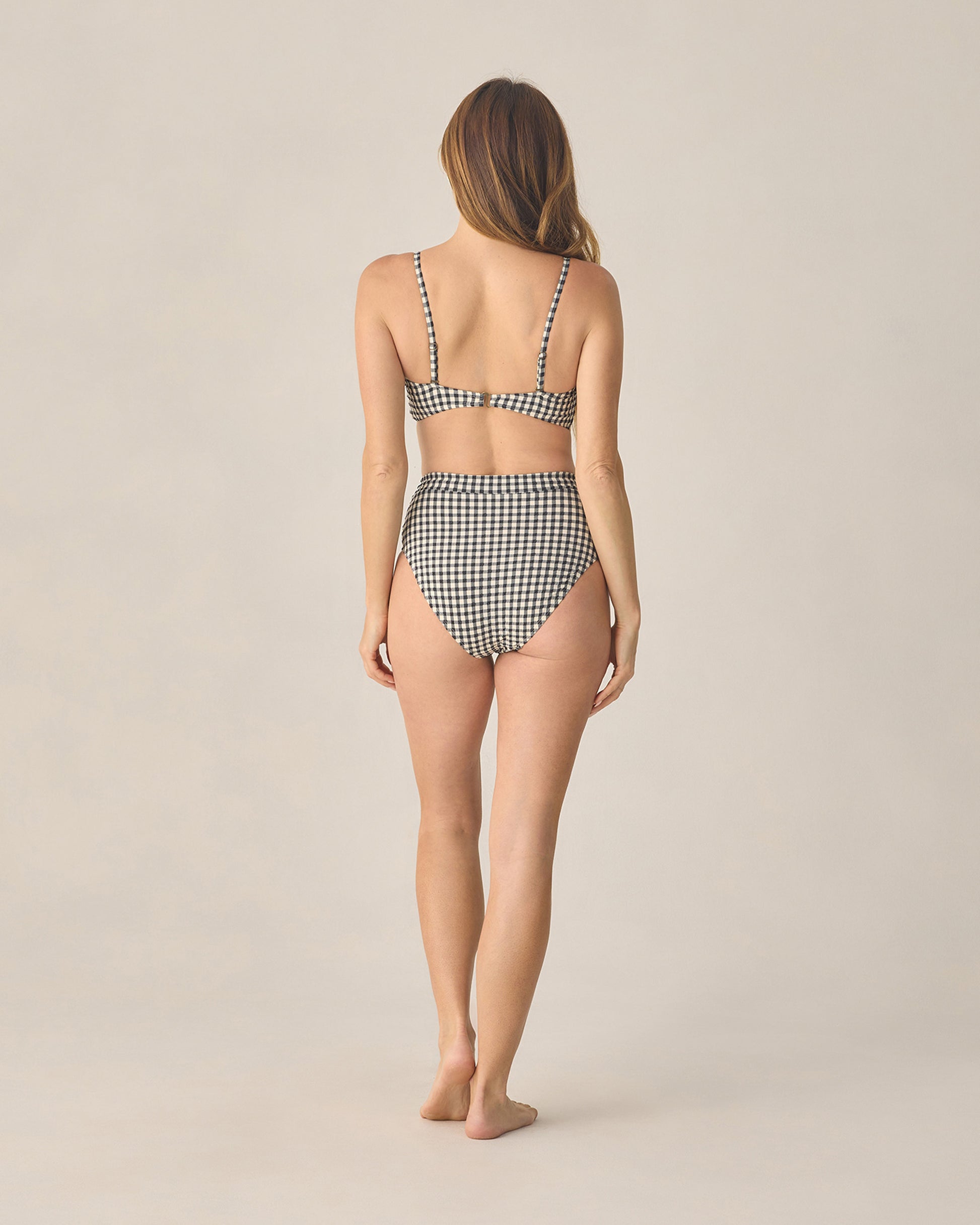 RYLEE + CRU HIGH CUT BIKINI BOTTOM - BLACK GINGHAM
