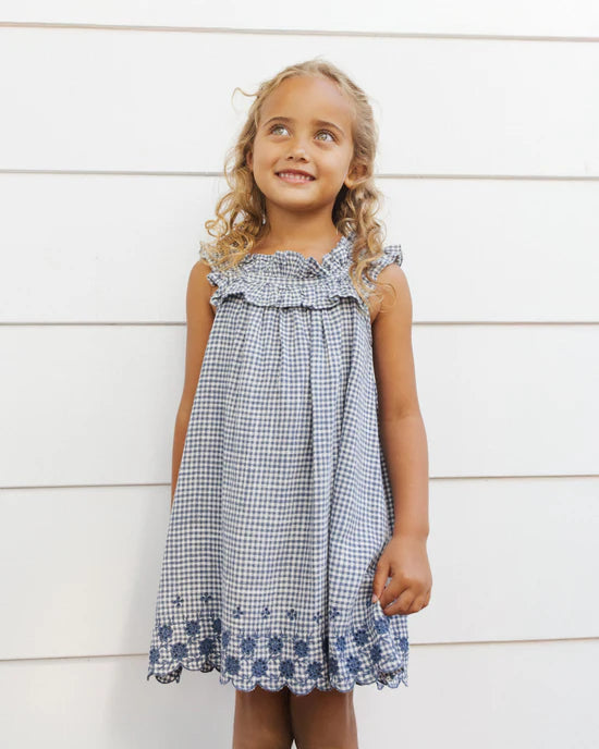 RYLEE + CRU LENNON DRESS - MARINE GINGHAM