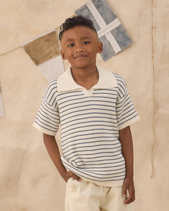 RYLEE + CRU CHANDLER KNIT POLO - MARINE STRIPE