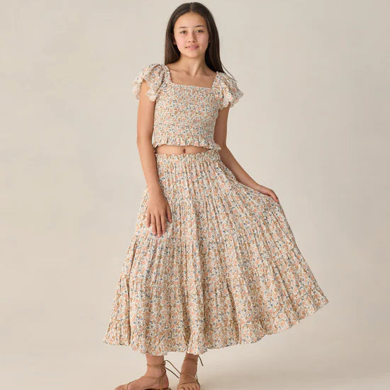 RYLEE + CRU TIERED MAXI SKIRT - FLOWER FIELD