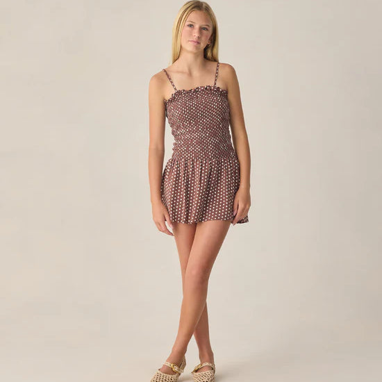 RYLEE + CRU DARIA DRESS - CHOCOLATE POLKA DOT