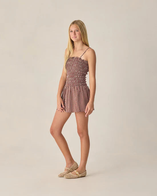 RYLEE + CRU DARIA DRESS - CHOCOLATE POLKA DOT
