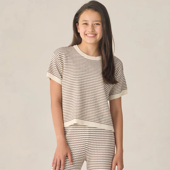RYLEE + CRU KNIT BOXY TEE - CHOCOLATE STRIPE