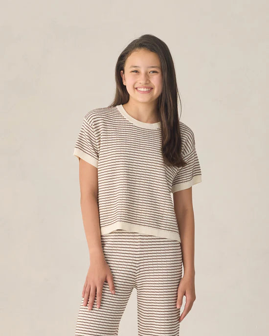 RYLEE + CRU KNIT BOXY TEE - CHOCOLATE STRIPE
