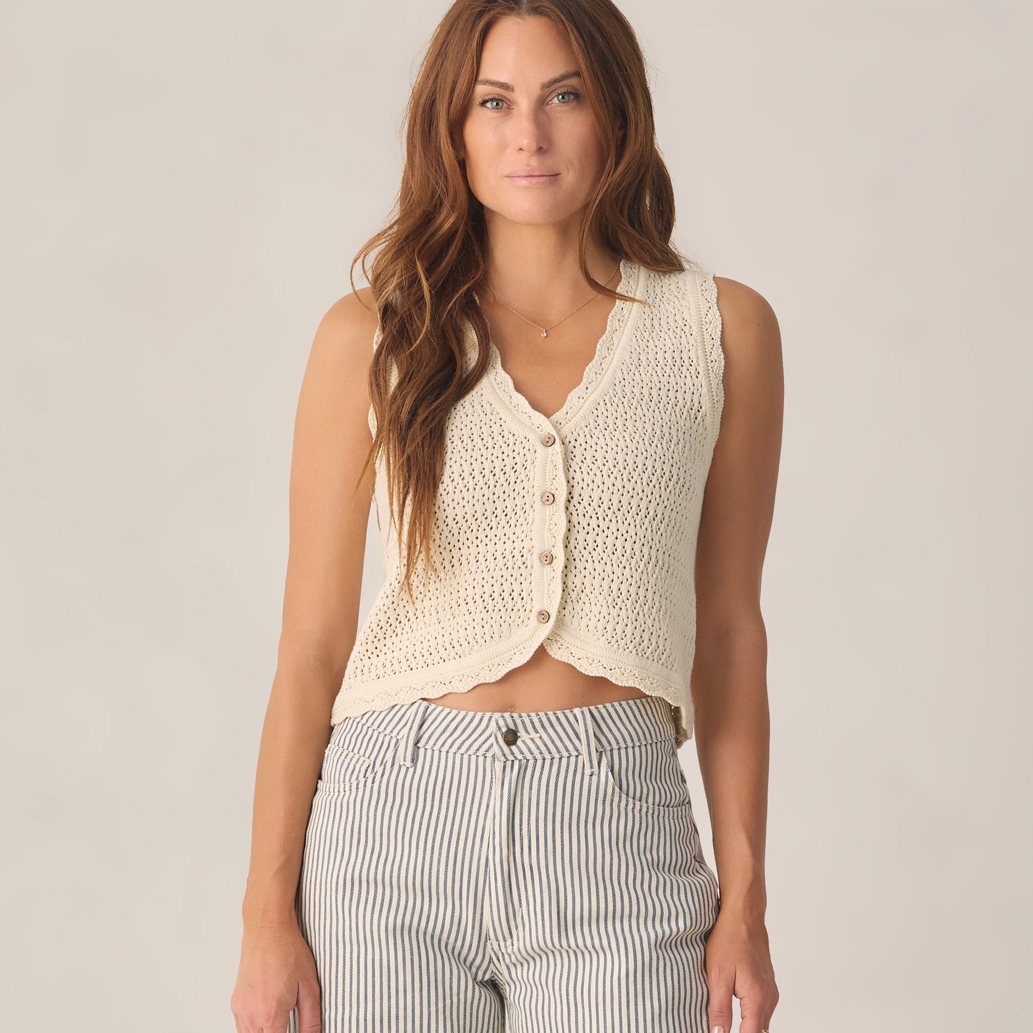 RYLEE + CRU KNIT VEST - NATURAL