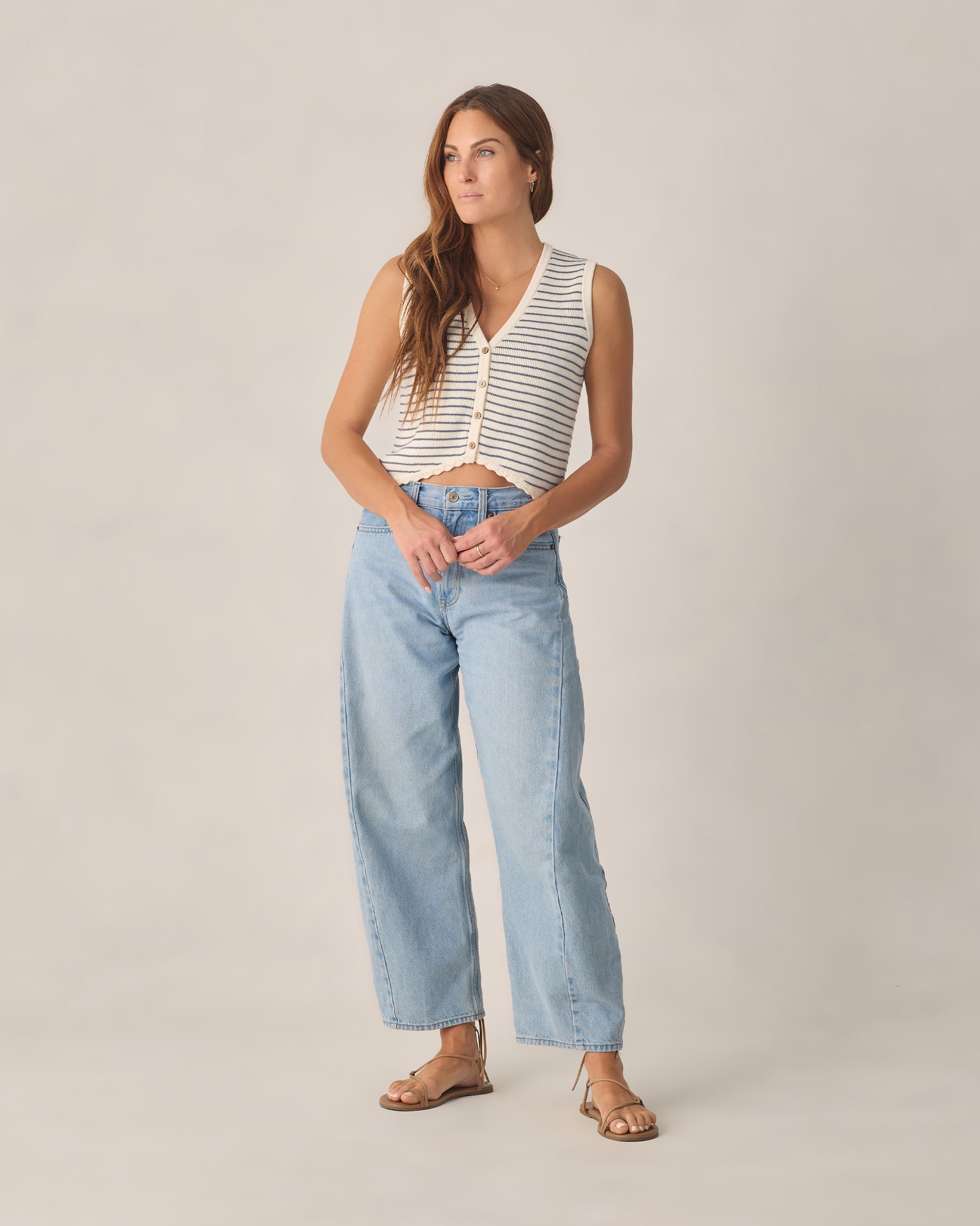 RYLEE + CRU KNIT VEST - MARINE STRIPE