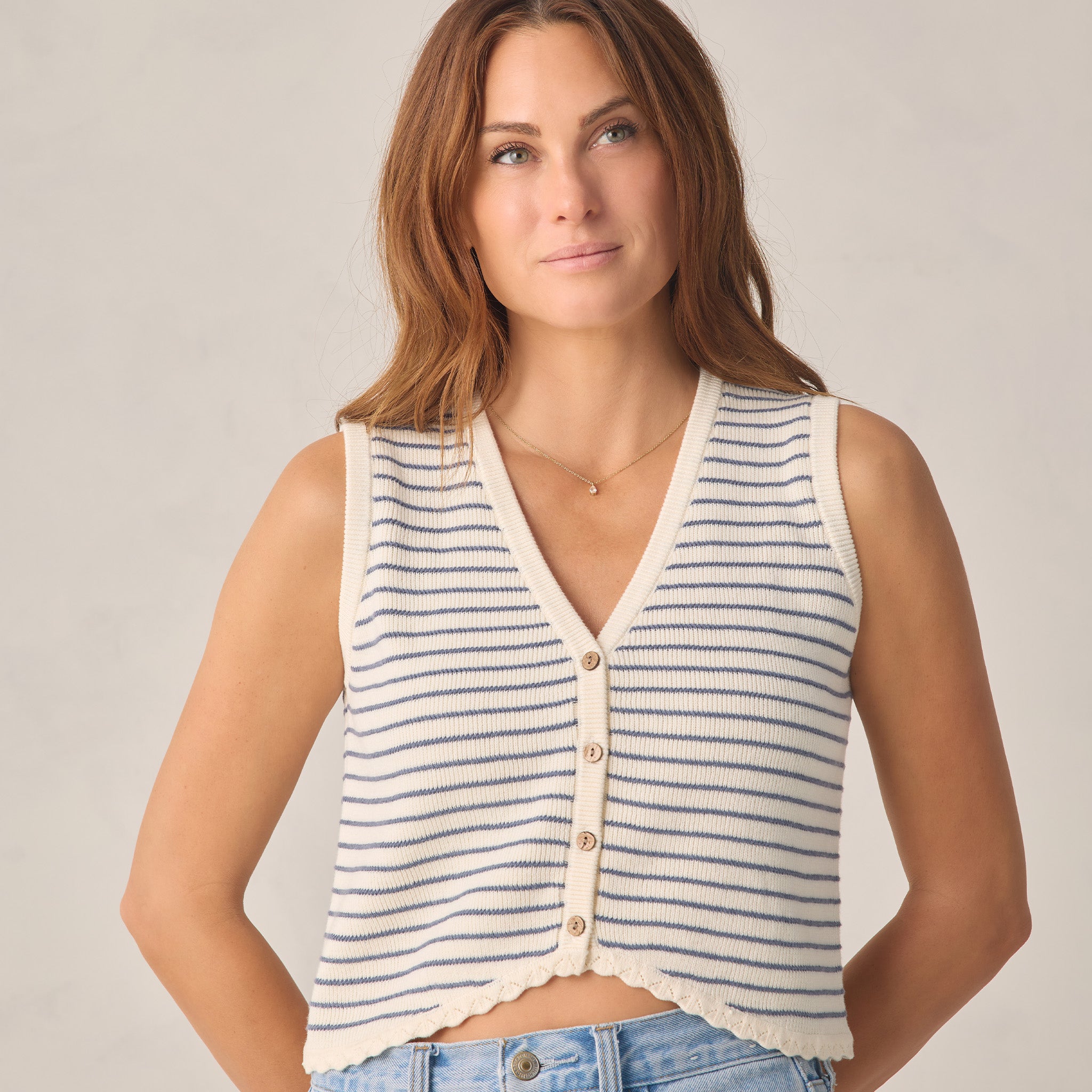 RYLEE + CRU KNIT VEST - MARINE STRIPE
