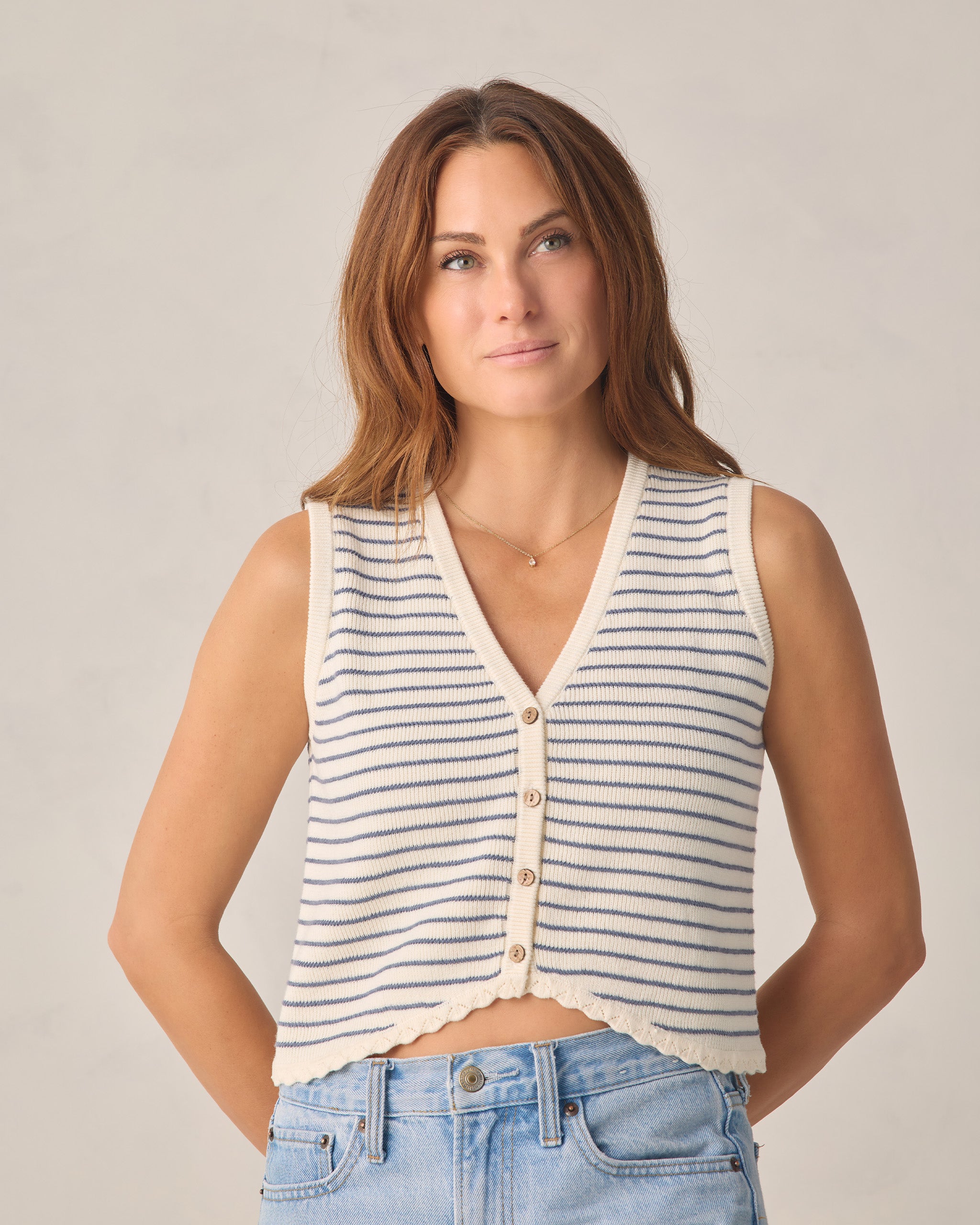 RYLEE + CRU KNIT VEST - MARINE STRIPE