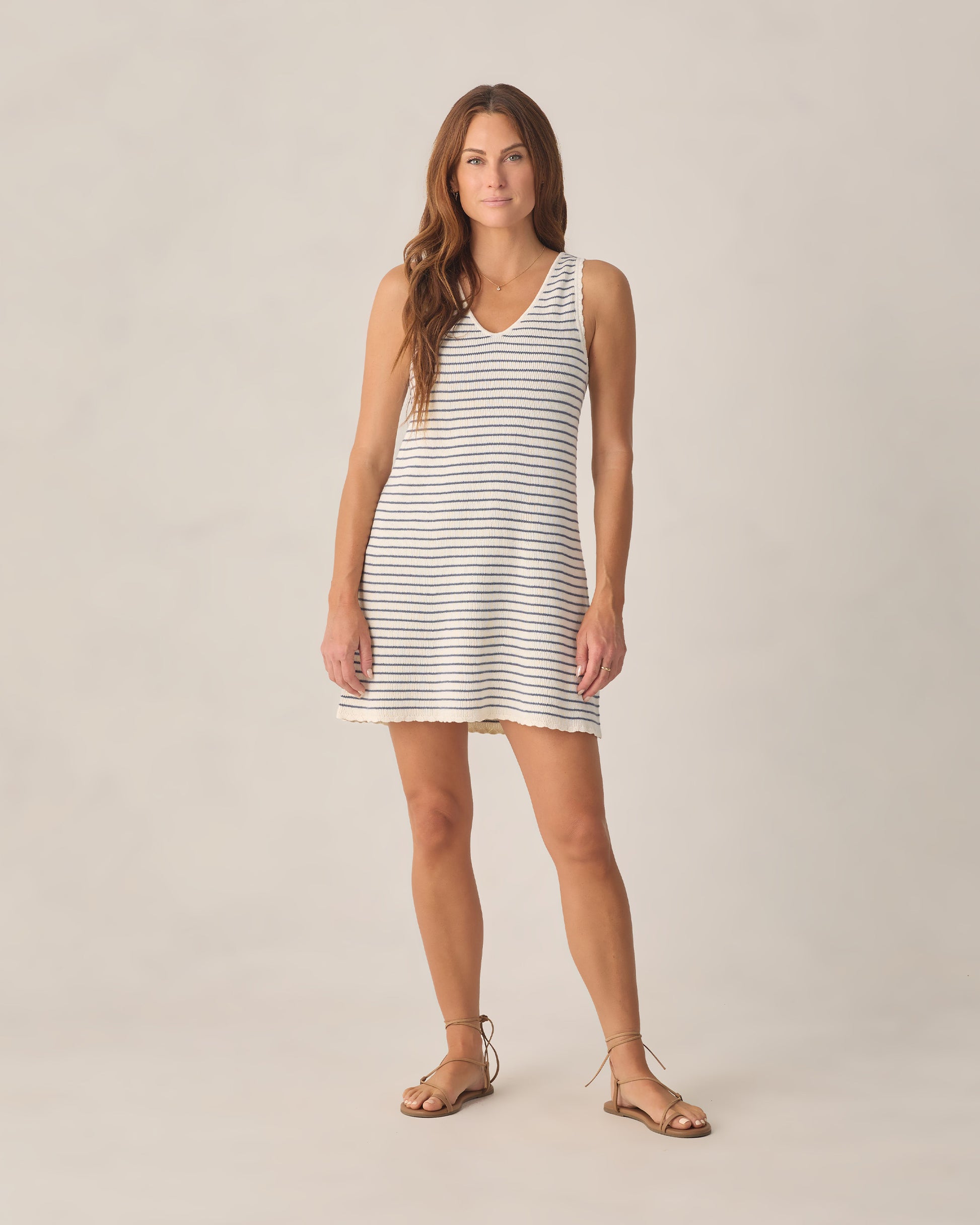 RYLEE + CRU CROCHET TANK MINI DRESS - MARINE STRIPE