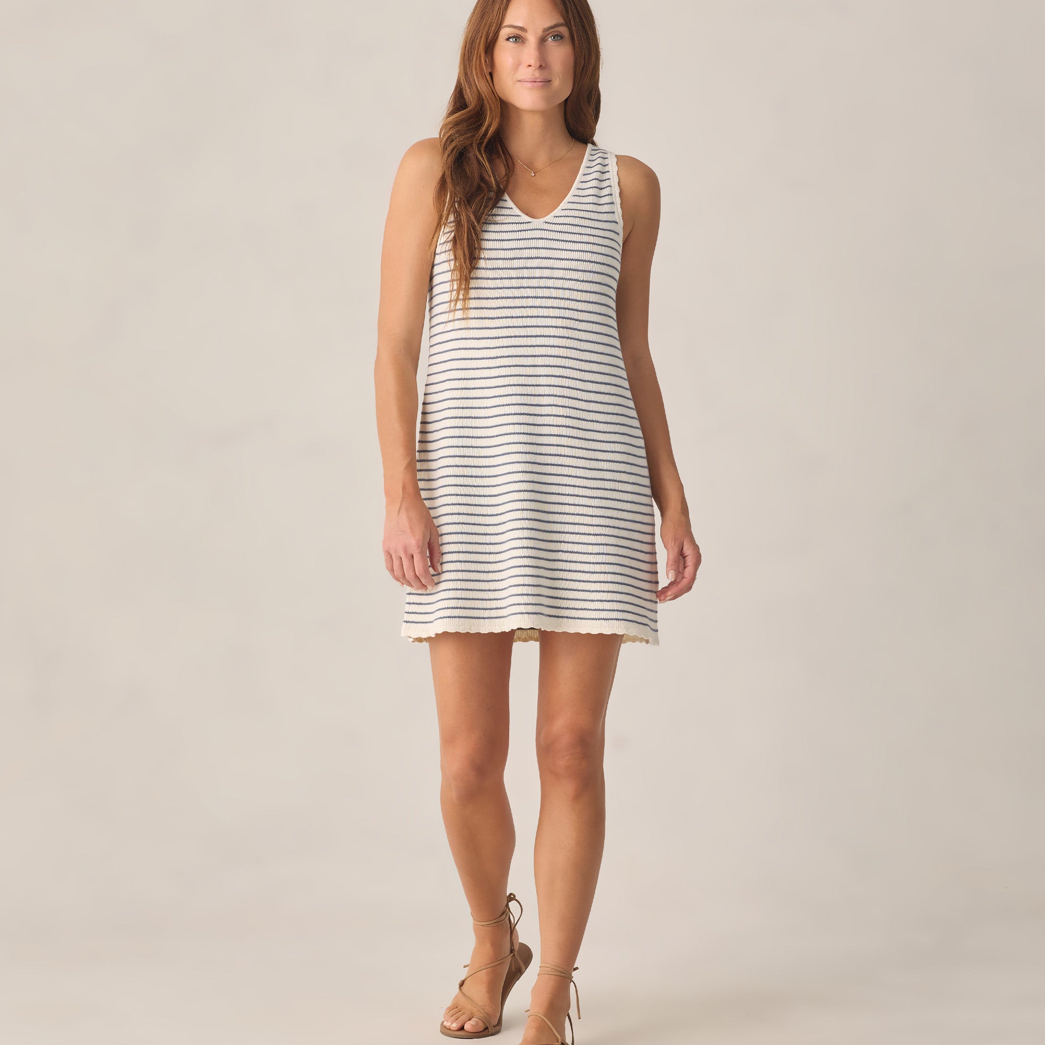 RYLEE + CRU CROCHET TANK MINI DRESS - MARINE STRIPE
