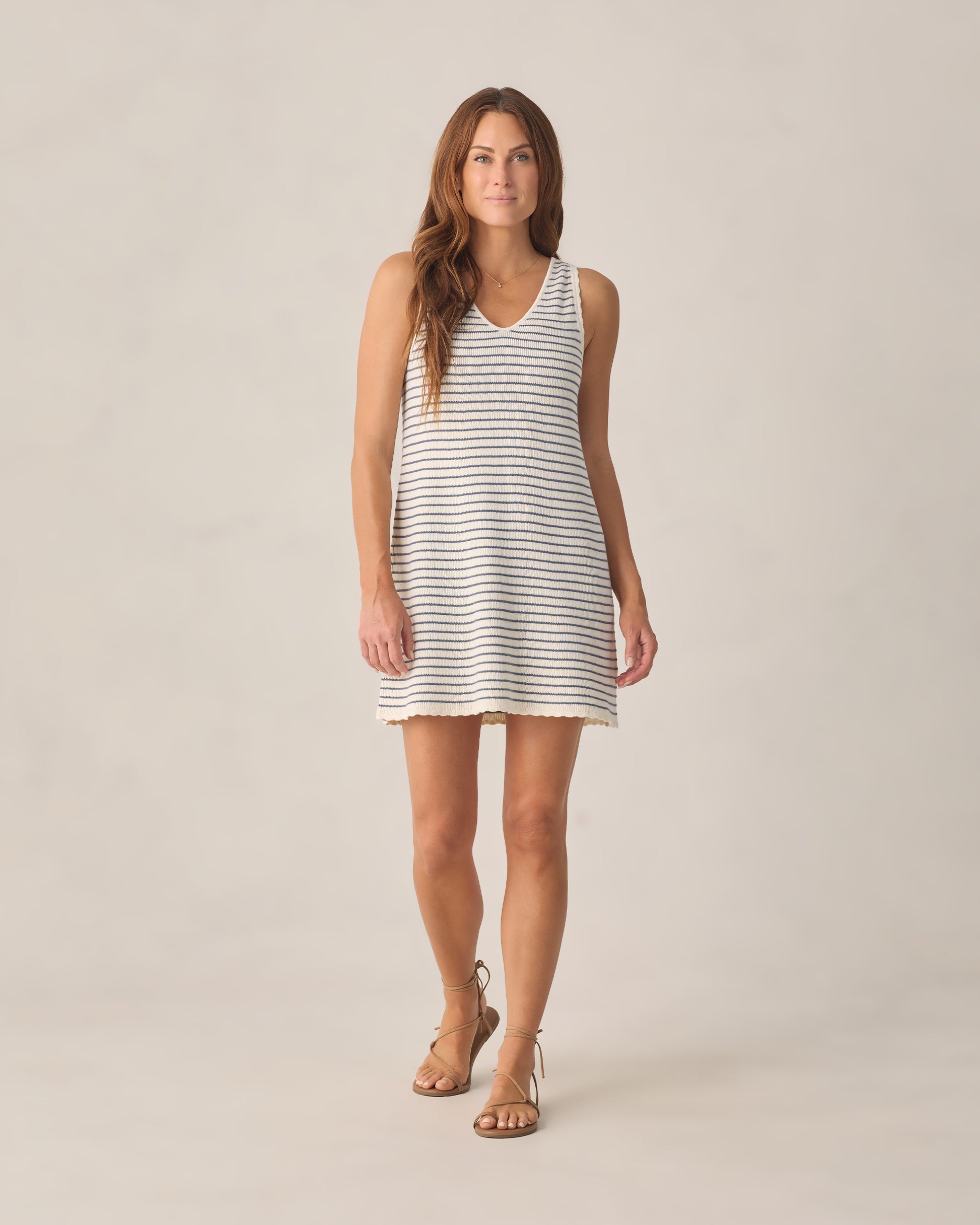 RYLEE + CRU CROCHET TANK MINI DRESS - MARINE STRIPE