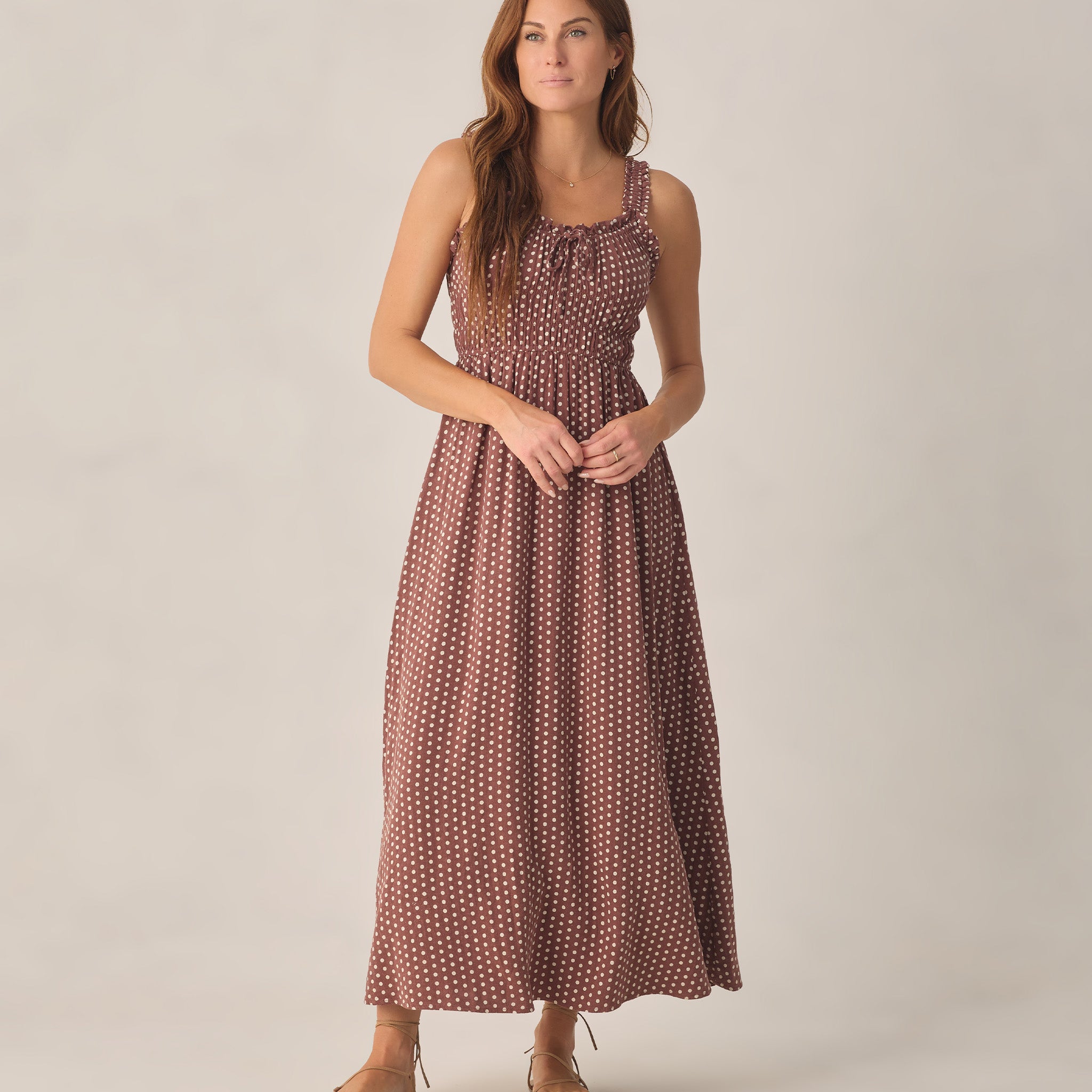 RYLEE + CRU JANE DRESS - CHOCOLATE POLKA DOT