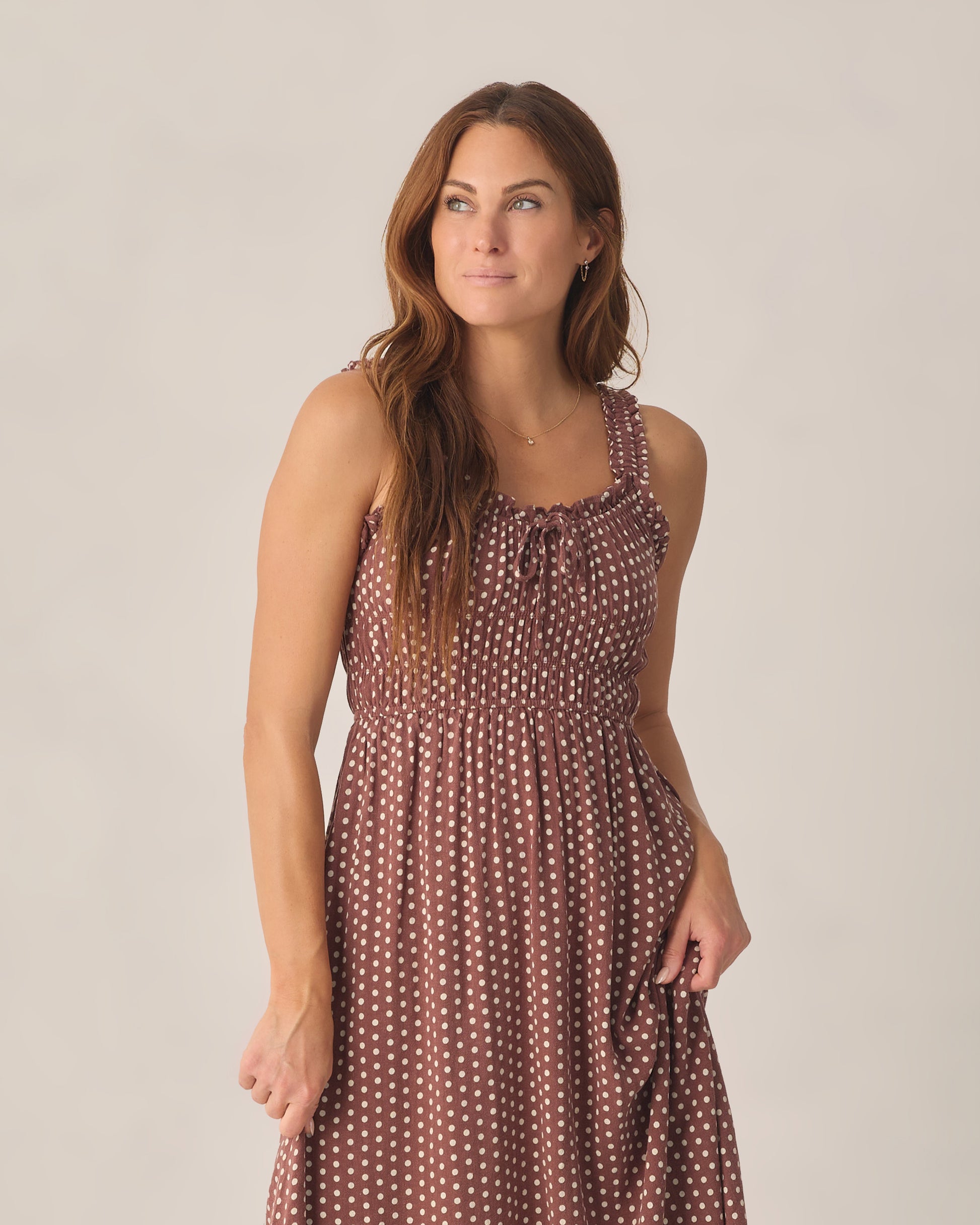 RYLEE + CRU JANE DRESS - CHOCOLATE POLKA DOT