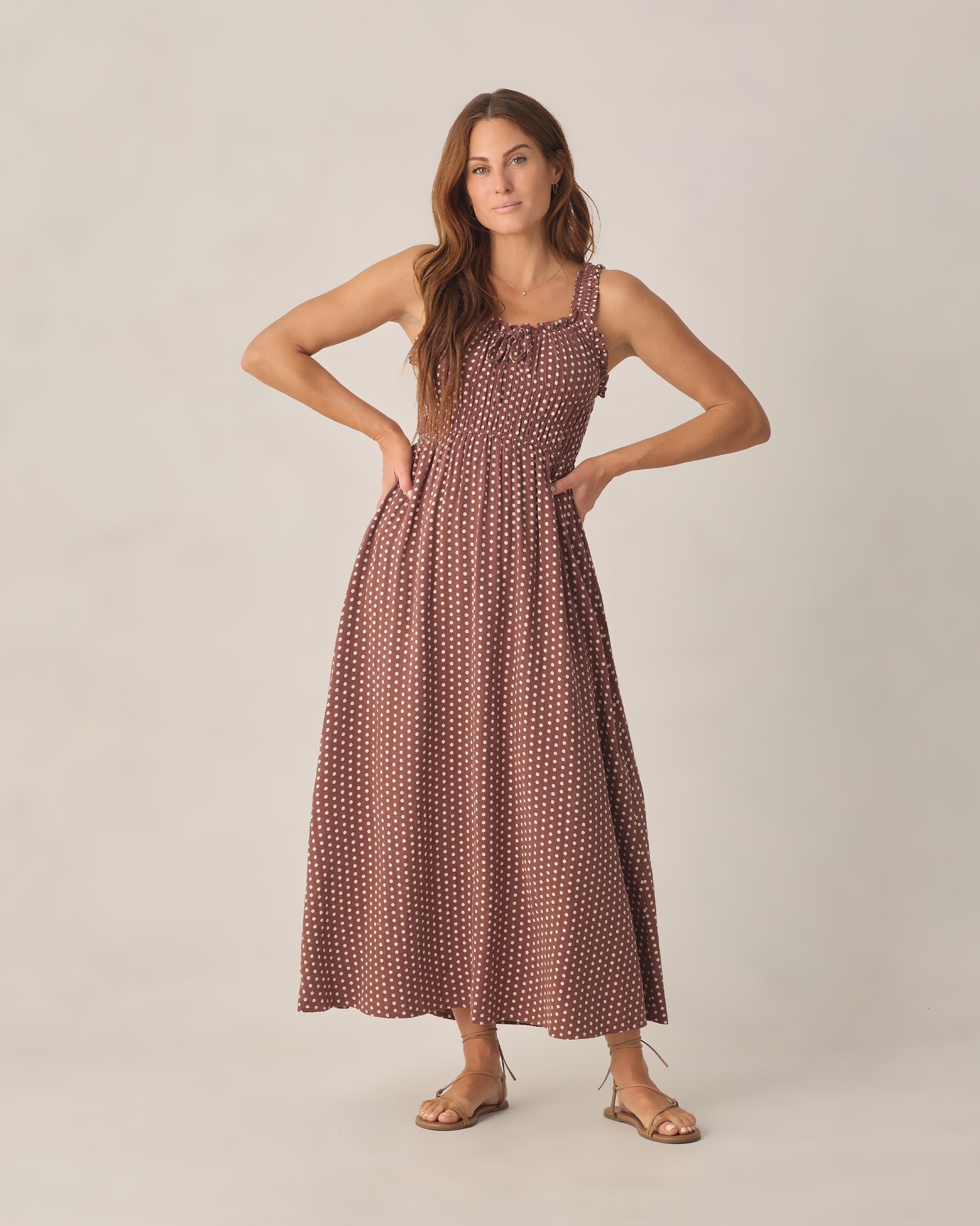 RYLEE + CRU JANE DRESS - CHOCOLATE POLKA DOT