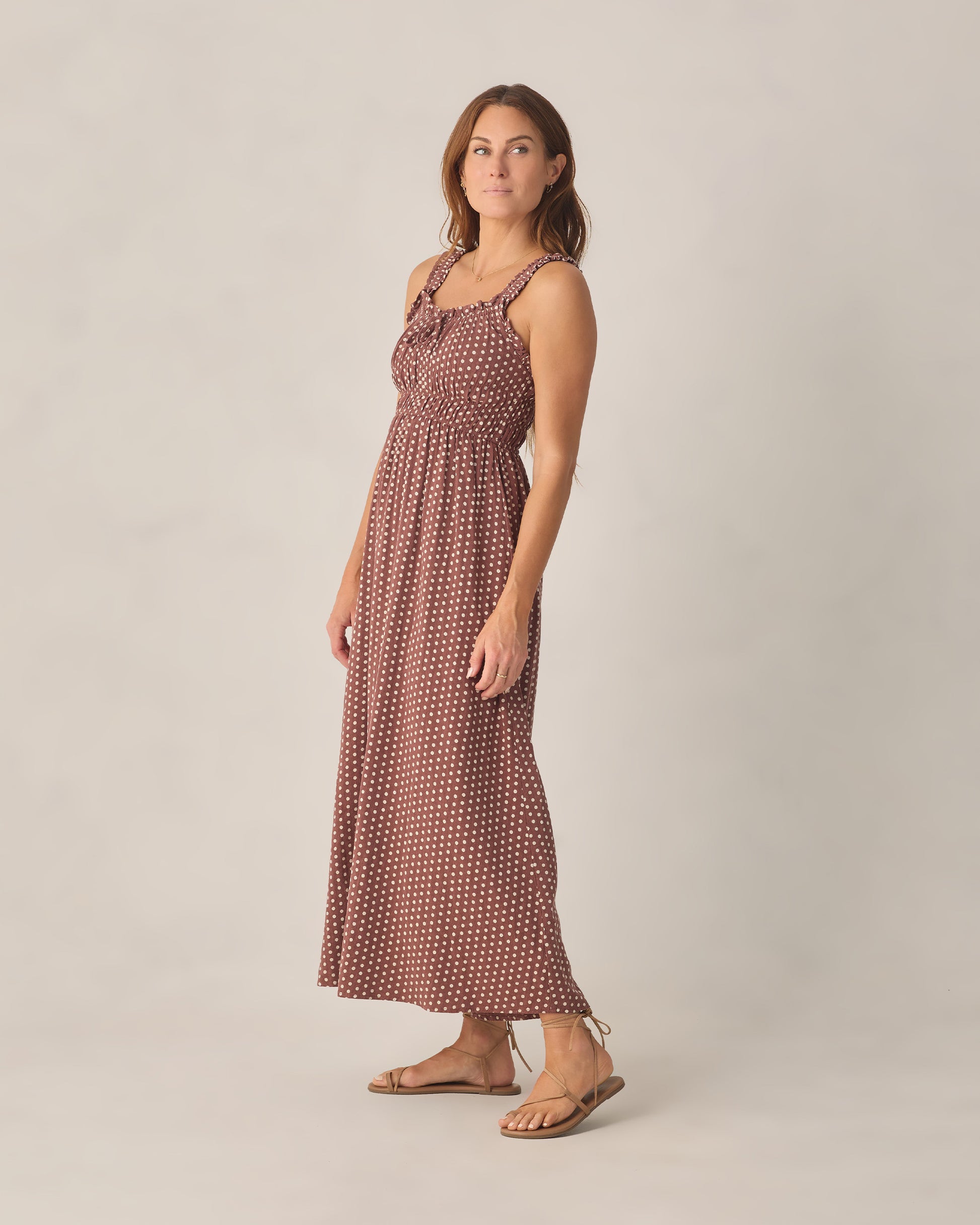 RYLEE + CRU JANE DRESS - CHOCOLATE POLKA DOT