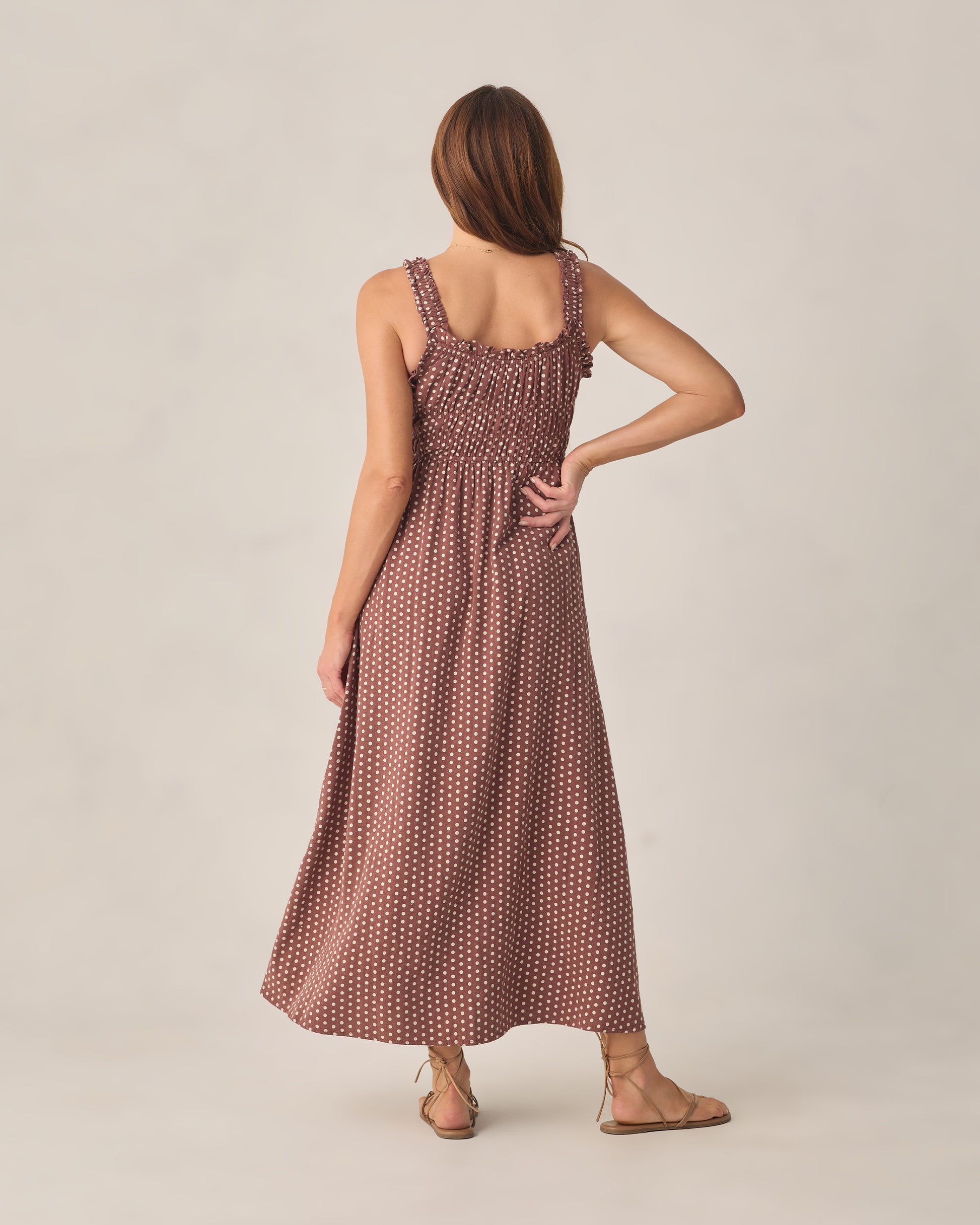 RYLEE + CRU JANE DRESS - CHOCOLATE POLKA DOT