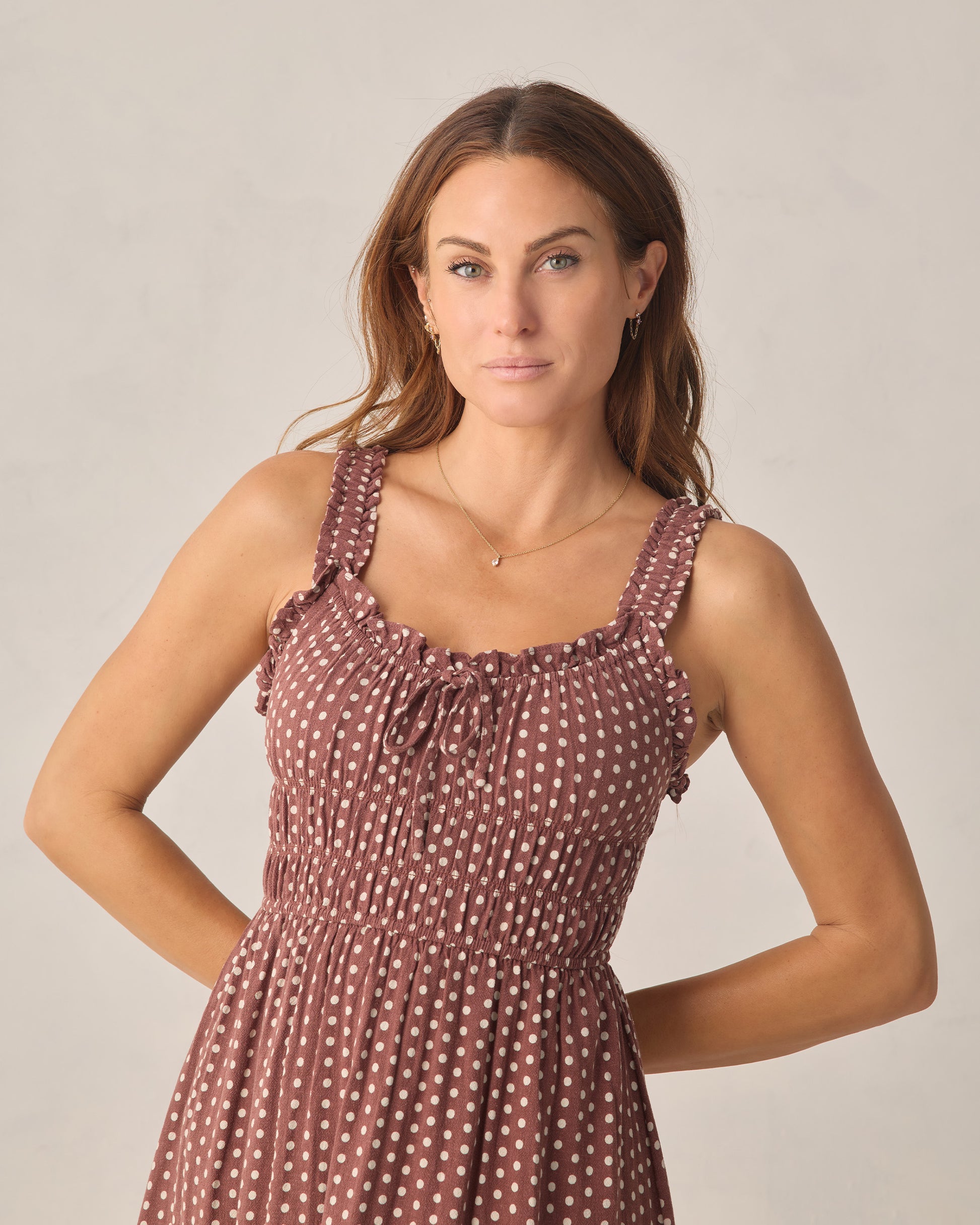 RYLEE + CRU JANE DRESS - CHOCOLATE POLKA DOT