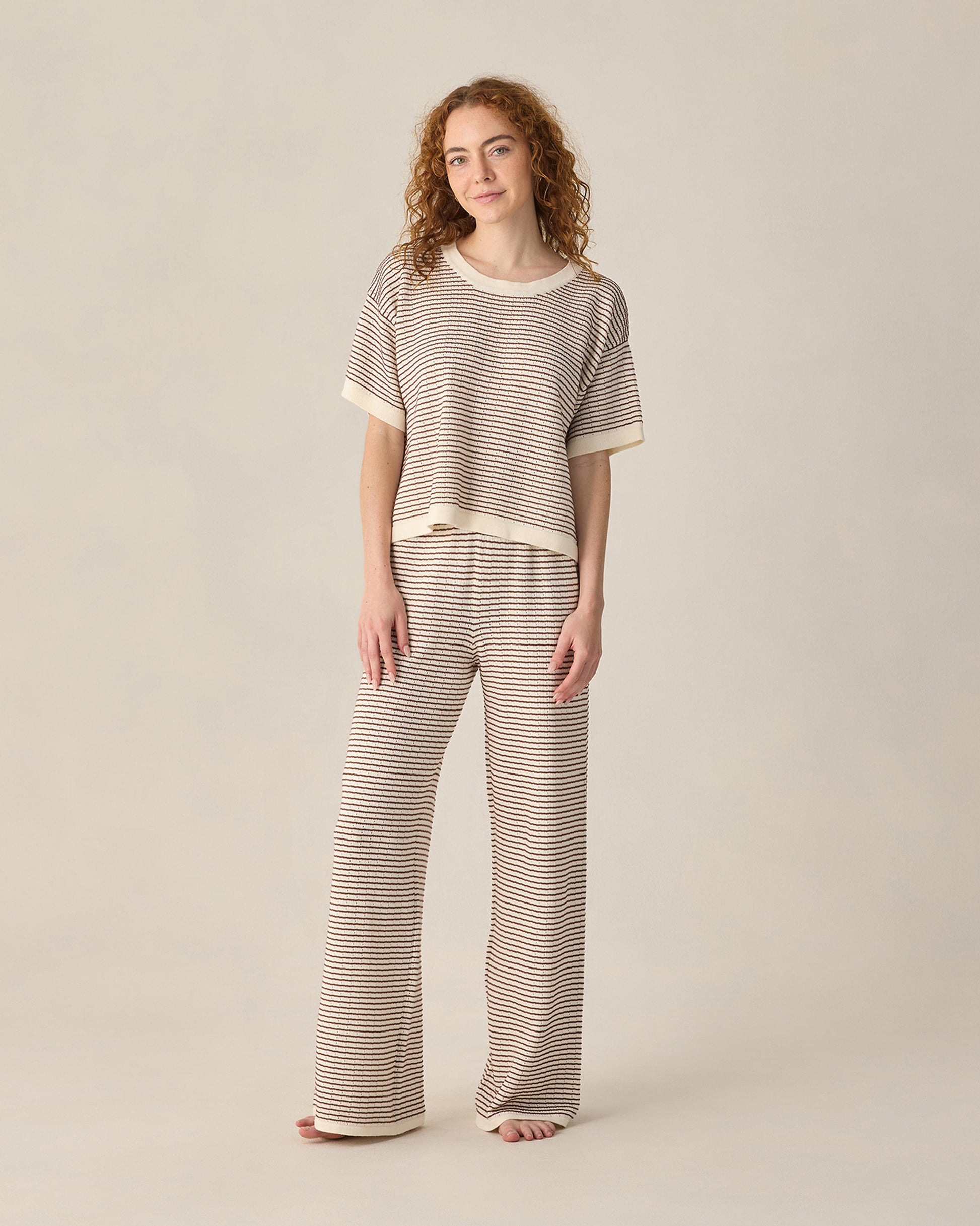 RYLEE + CRU KNIT WIDE LEG PANT - CHOCOLATE STRIPE