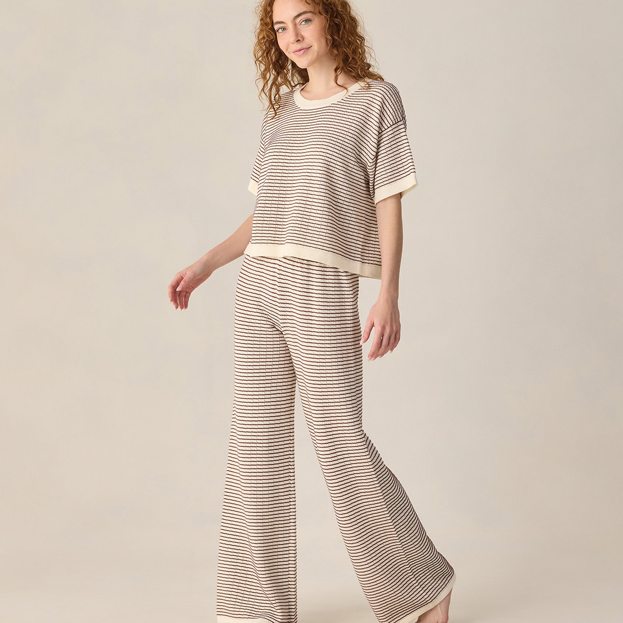 RYLEE + CRU KNIT WIDE LEG PANT - CHOCOLATE STRIPE