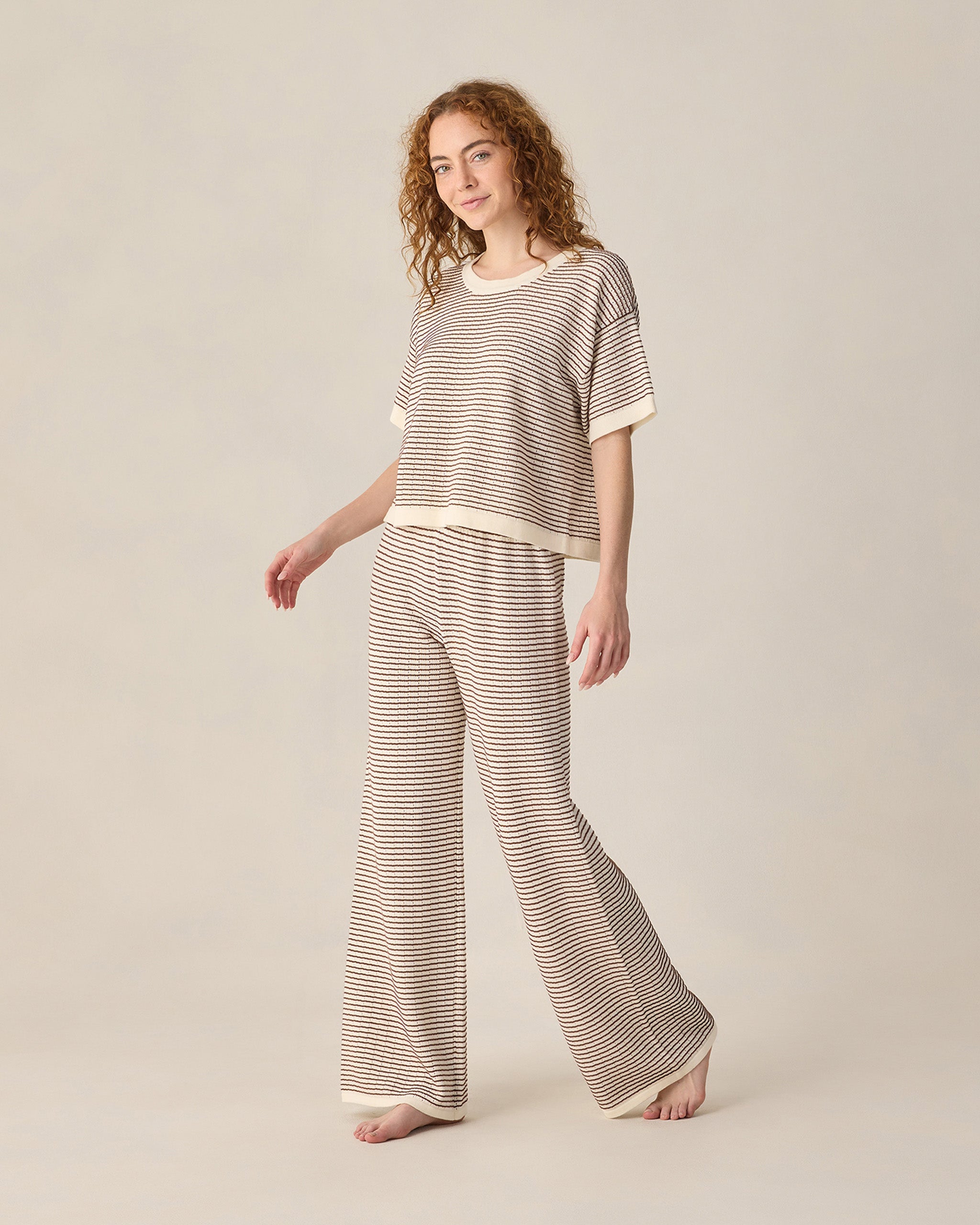 RYLEE + CRU KNIT WIDE LEG PANT - CHOCOLATE STRIPE
