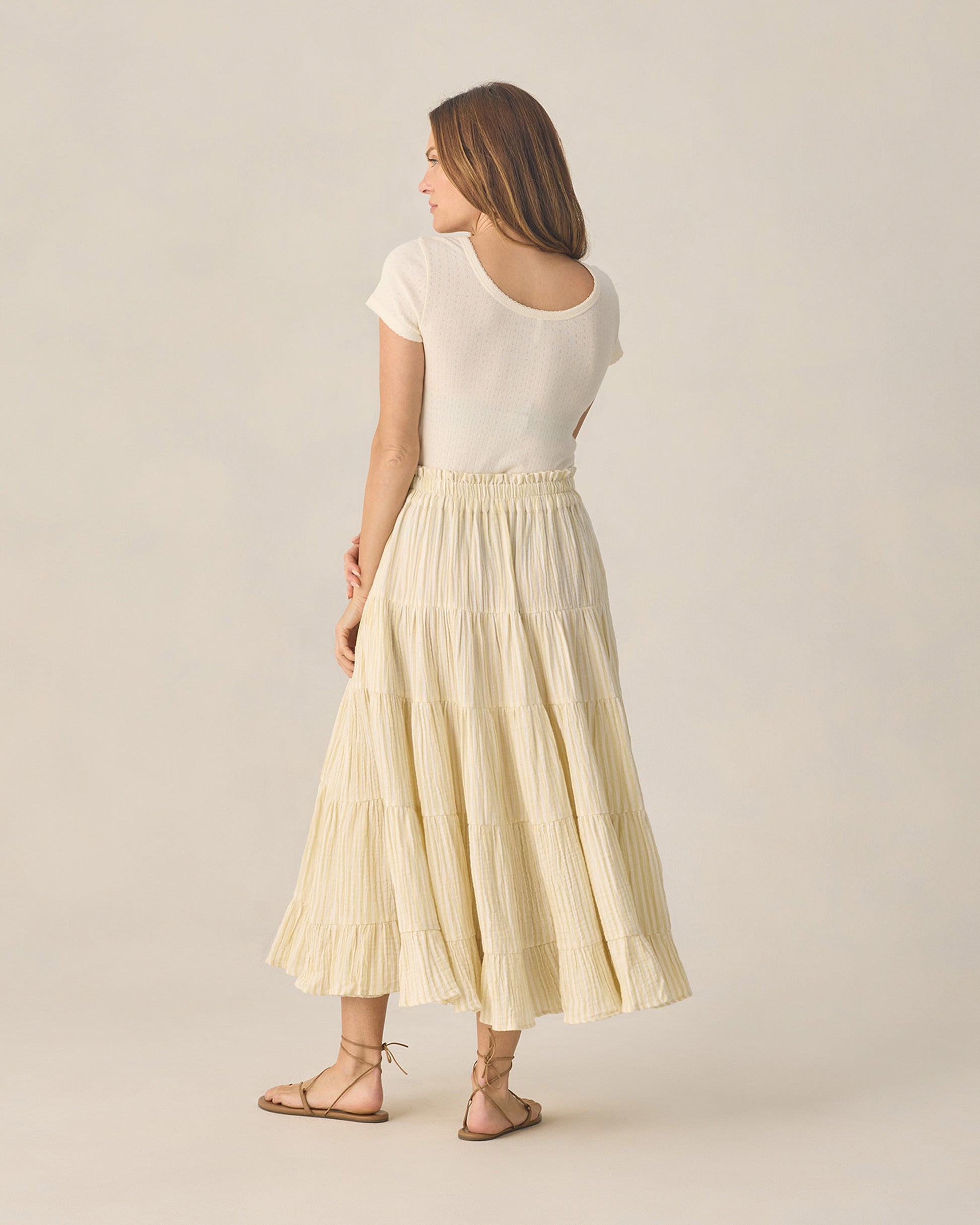 RYLEE + CRU RUFFLED TIERED MAXI SKIRT - CITRON STRIPE