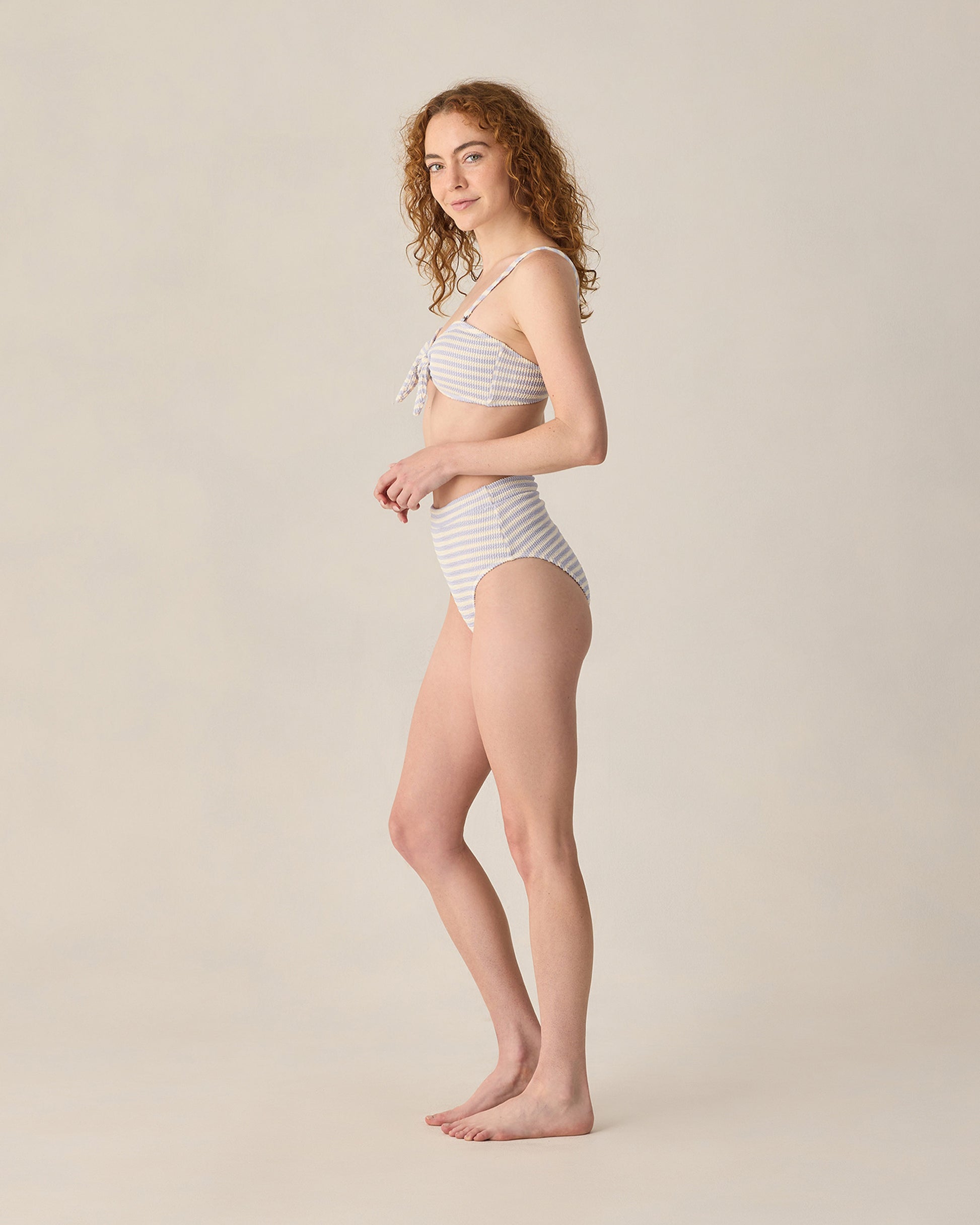 RYLEE + CRU BANDED HIGH CUT BIKINI BOTTOM - PERIWINKLE STRIPE