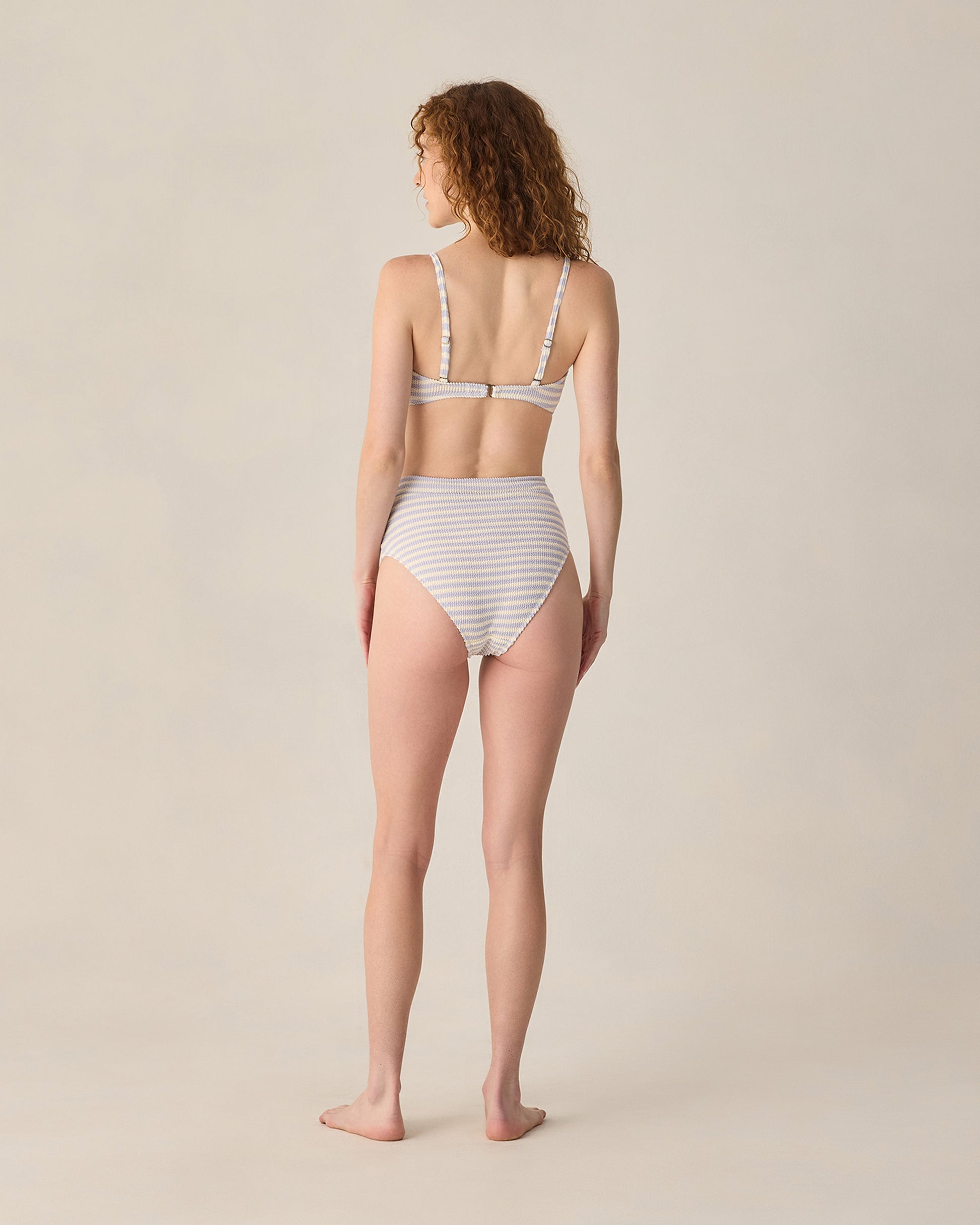 RYLEE + CRU BANDED HIGH CUT BIKINI BOTTOM - PERIWINKLE STRIPE
