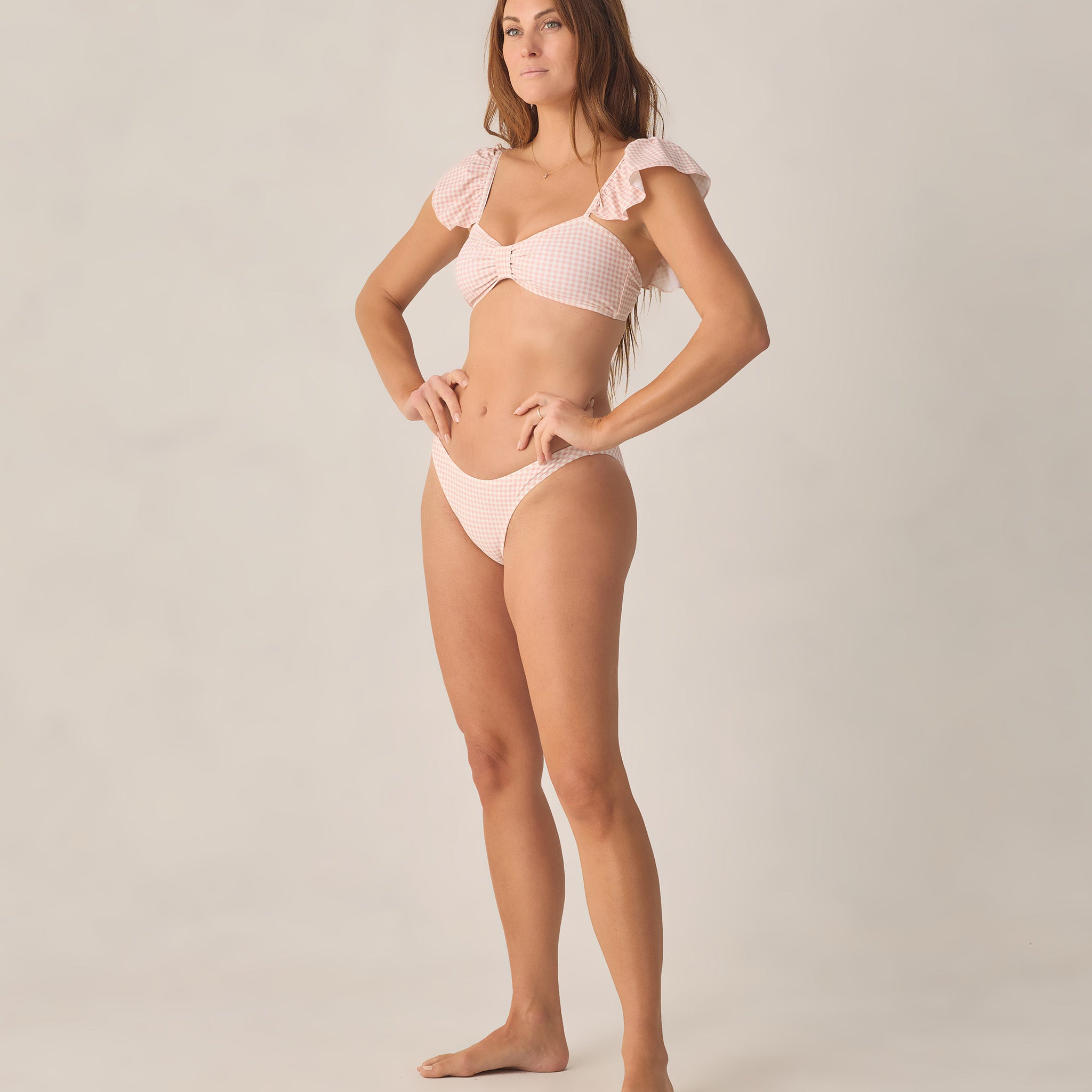 RYLEE + CRU SCOOP BIKINI BOTTOM - PETAL GINGHAM