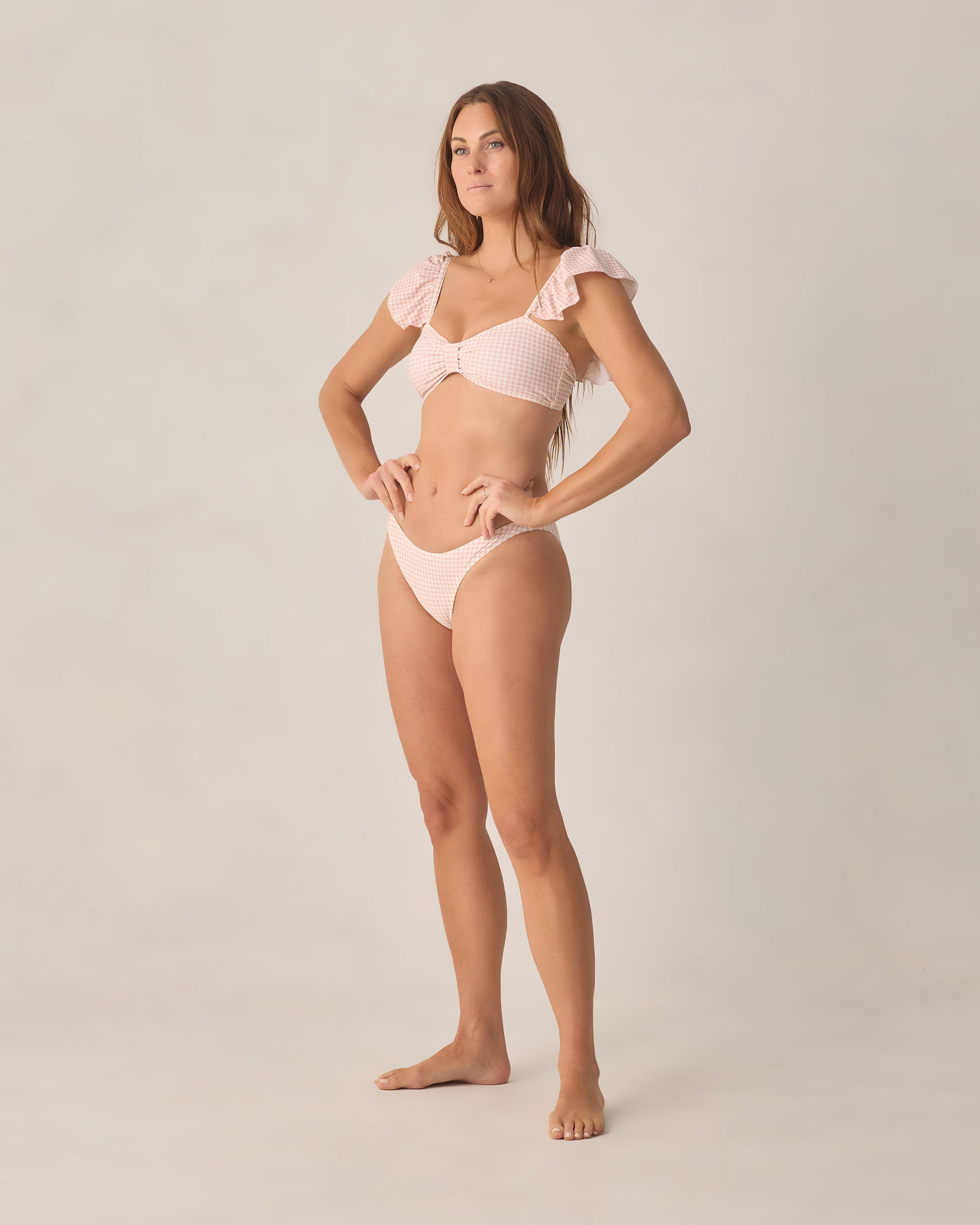 RYLEE + CRU SCOOP BIKINI BOTTOM - PETAL GINGHAM