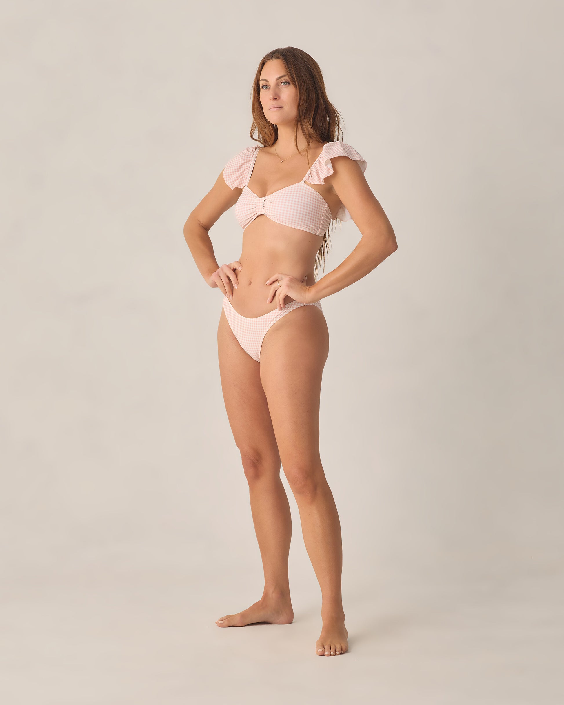 RYLEE + CRU SCOOP BIKINI BOTTOM - PETAL GINGHAM