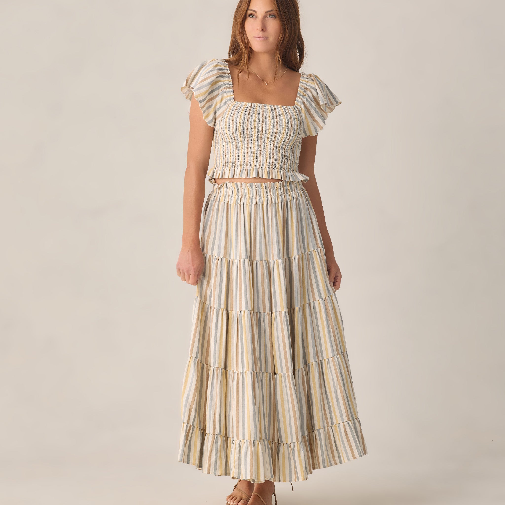 RYLEE + CRU TIERED MAXI SKIRT - VALENCIA STRIPE