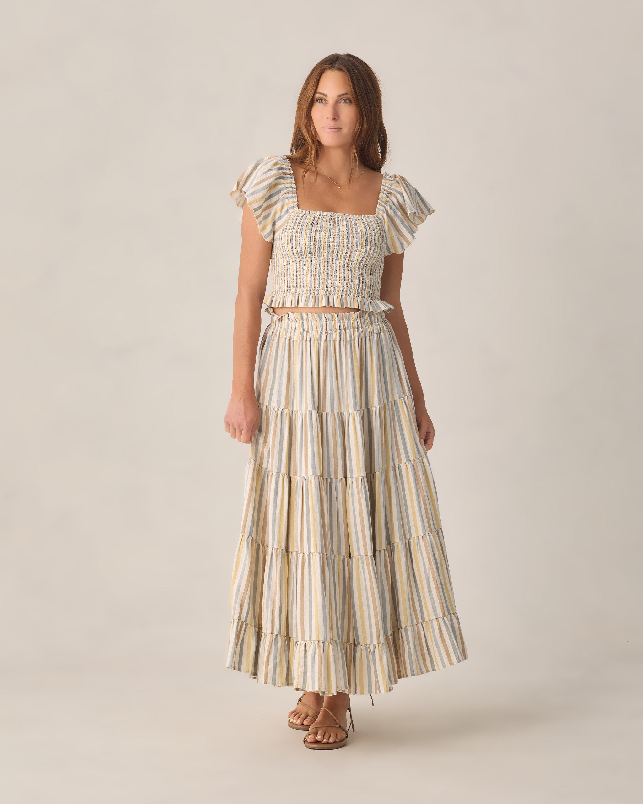 RYLEE + CRU TIERED MAXI SKIRT - VALENCIA STRIPE