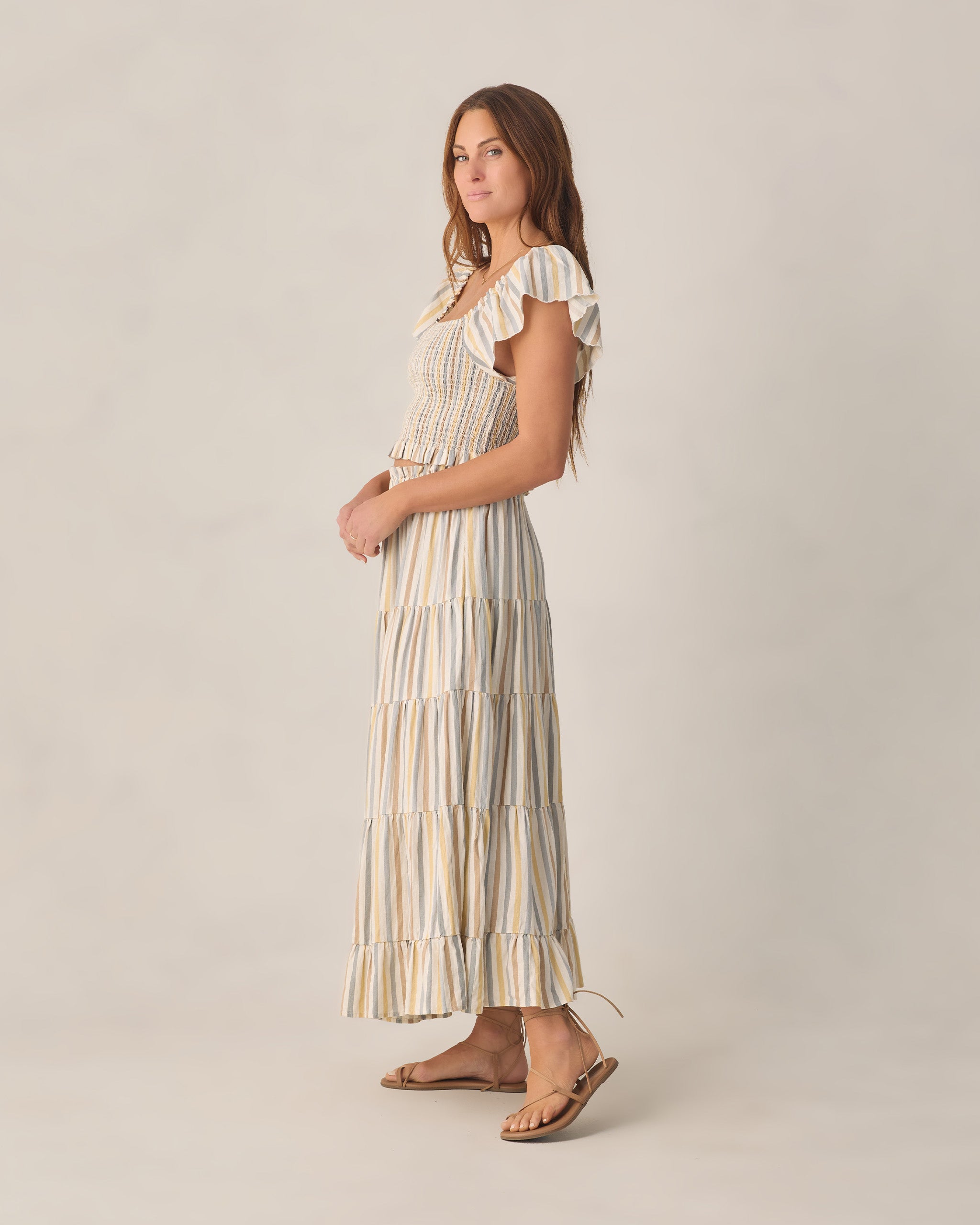 RYLEE + CRU TIERED MAXI SKIRT - VALENCIA STRIPE