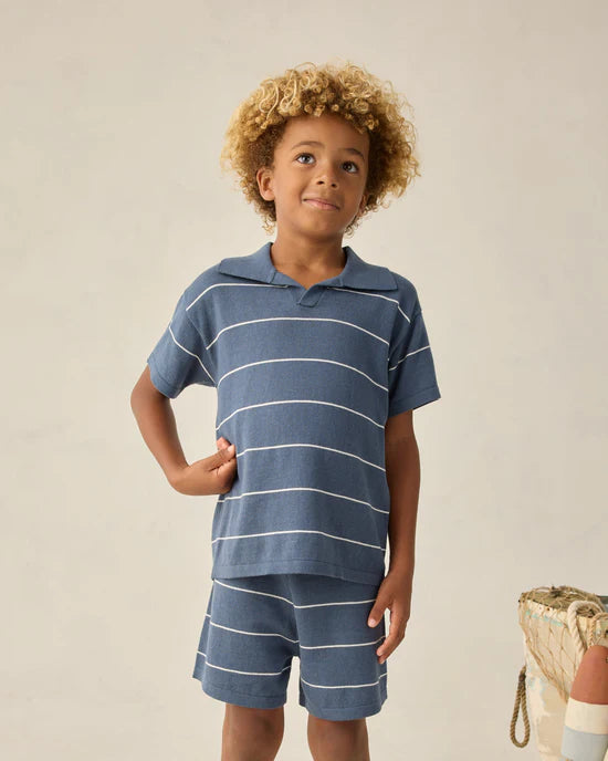 RYLEE + CRU CHANDLER KNIT POLO - NAVY STRIPE
