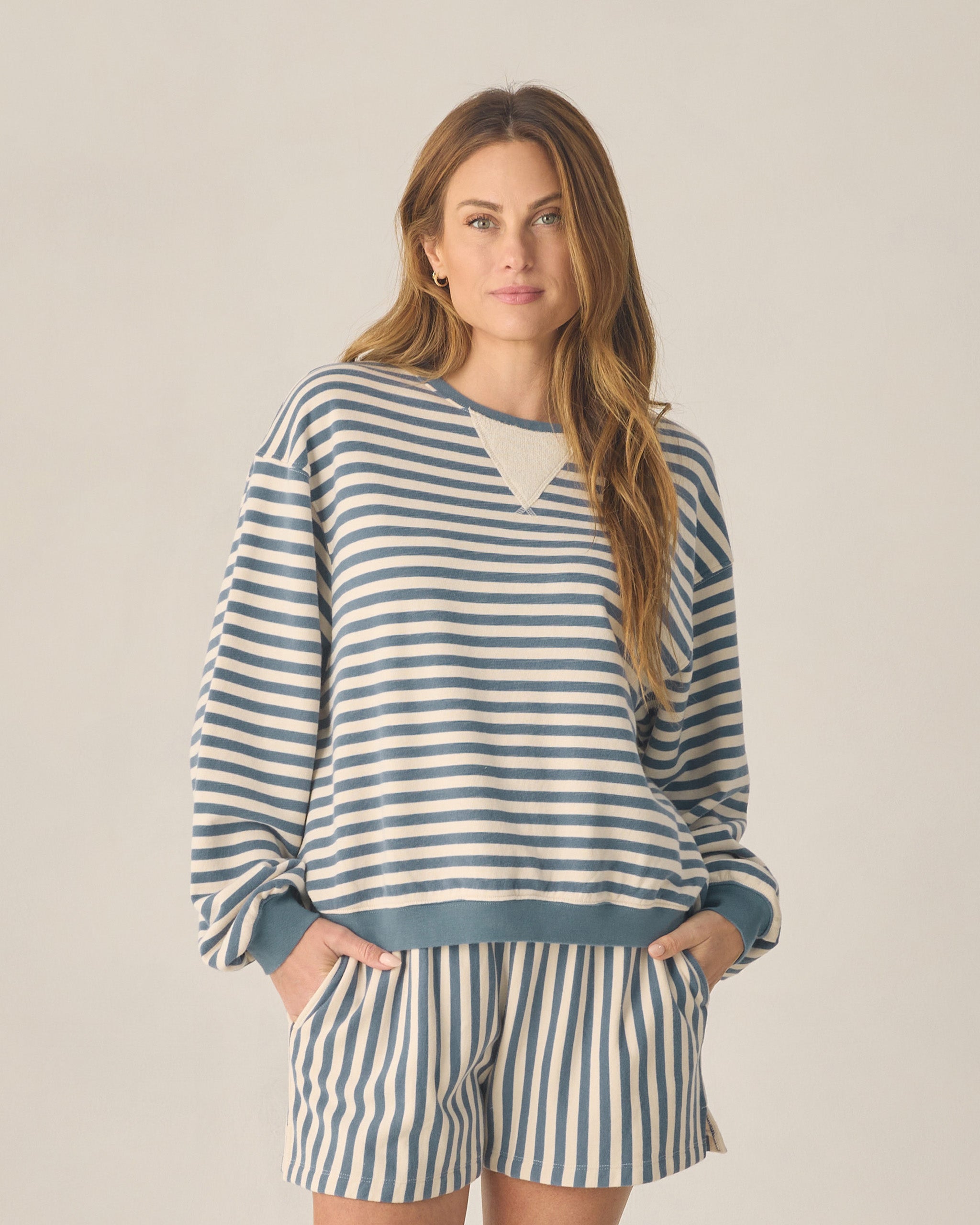 RYLEE + CRU OVERSIZED CREW + SHORT SET - MARINE