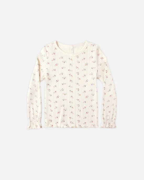 RYLEE + CRU RIBBED LONG SLEEVE TOP - NATURAL DITSY