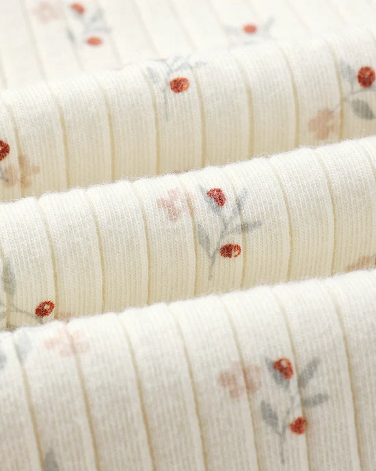 RYLEE + CRU RIBBED LONG SLEEVE TOP - NATURAL DITSY